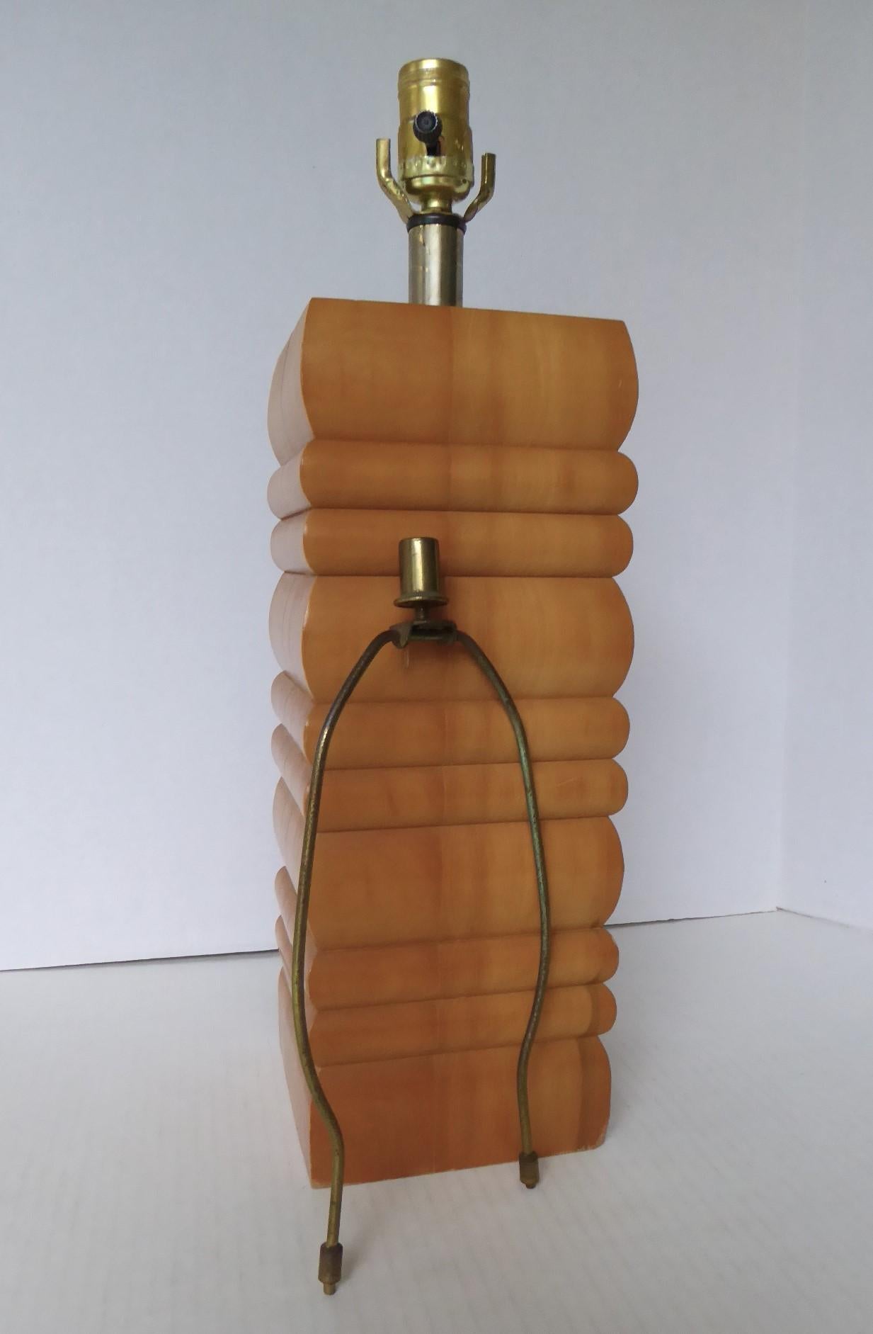 Organic Modern stacked Wood Table Lamp with clear finish which lets the beauty of the wood shine through. Rustic yet elegant this vintage table lamp will look good in many decoration styles, Americana, California Modern, Rustic cabin, Seaside