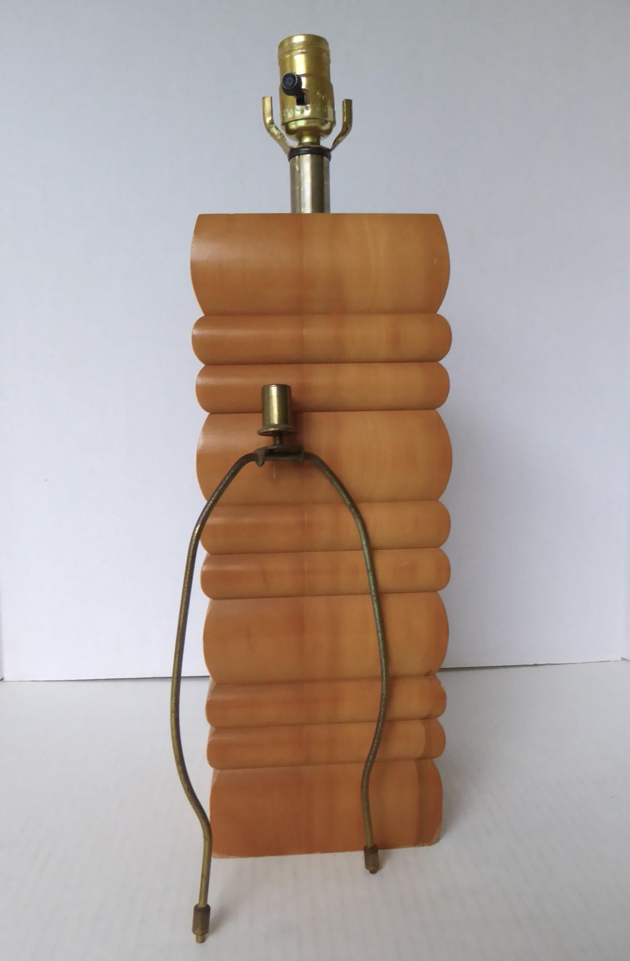 Arts and Crafts Vintage Organic Modern Stacked Wood Mid Century Table Lamp 1960s For Sale