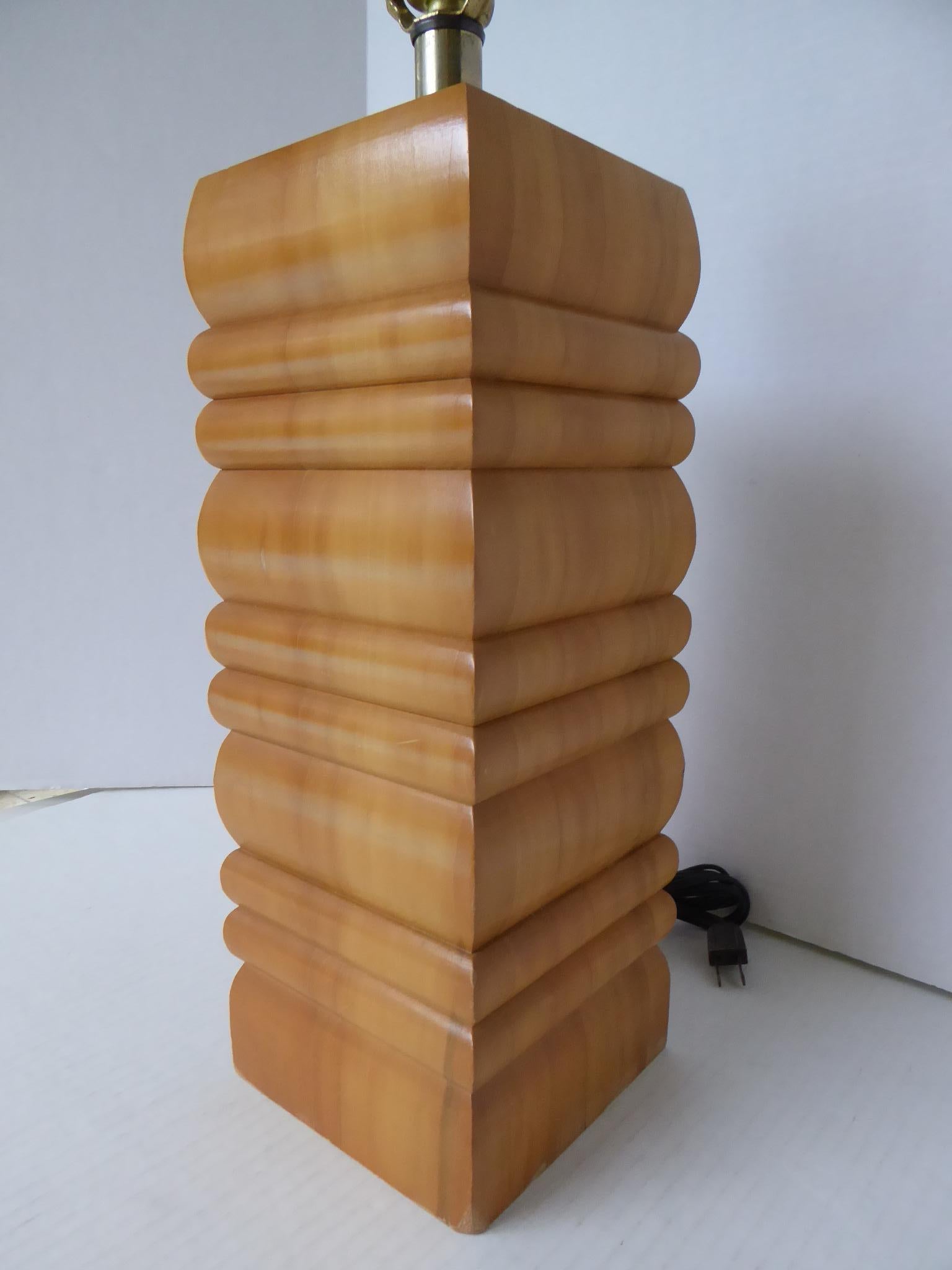 American Vintage Organic Modern Stacked Wood Mid Century Table Lamp 1960s For Sale