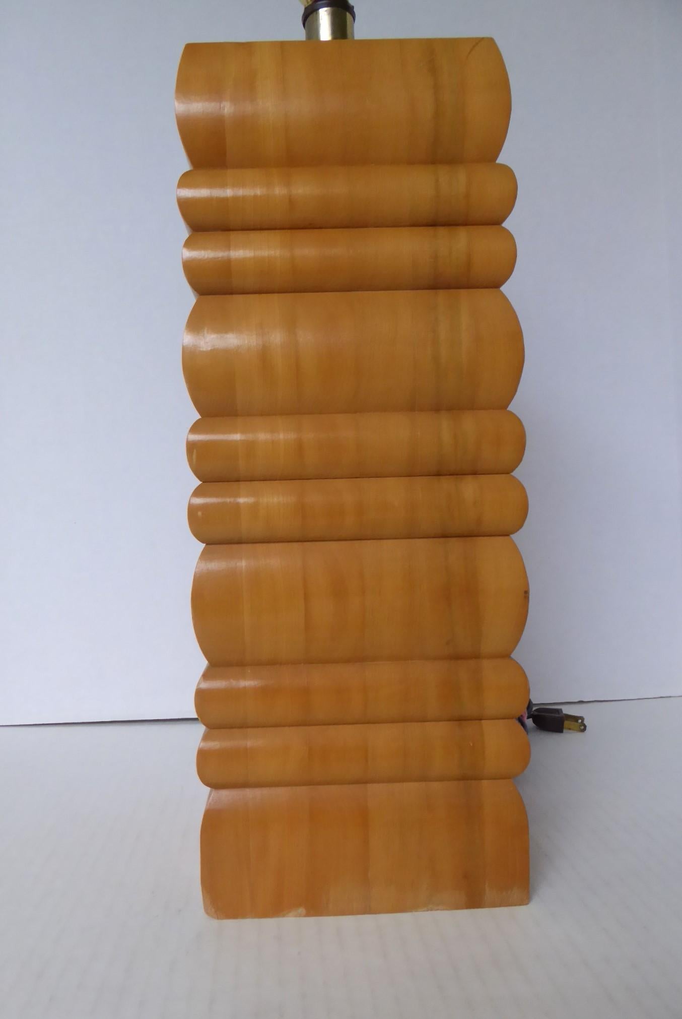 Vintage Organic Modern Stacked Wood Mid Century Table Lamp 1960s In Good Condition For Sale In Miami, FL