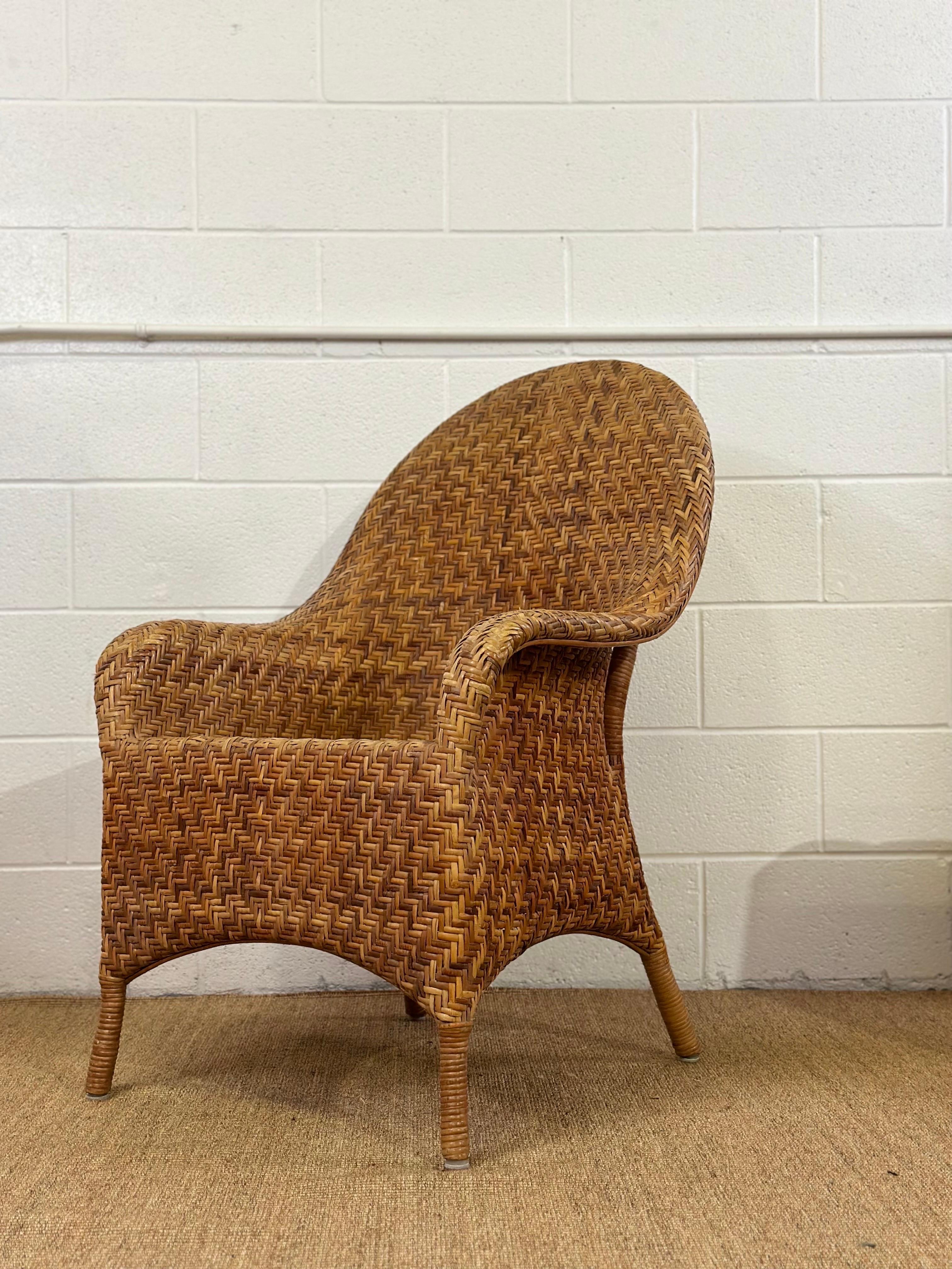 Vintage Organic Modern Woven Herringbone Wicker Rattan Dining Chairs - Set of 4  4