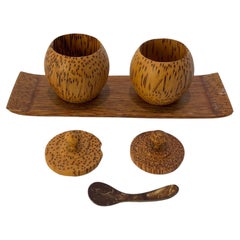 Vintage Organic Natural Coconut Wood Condiment Set