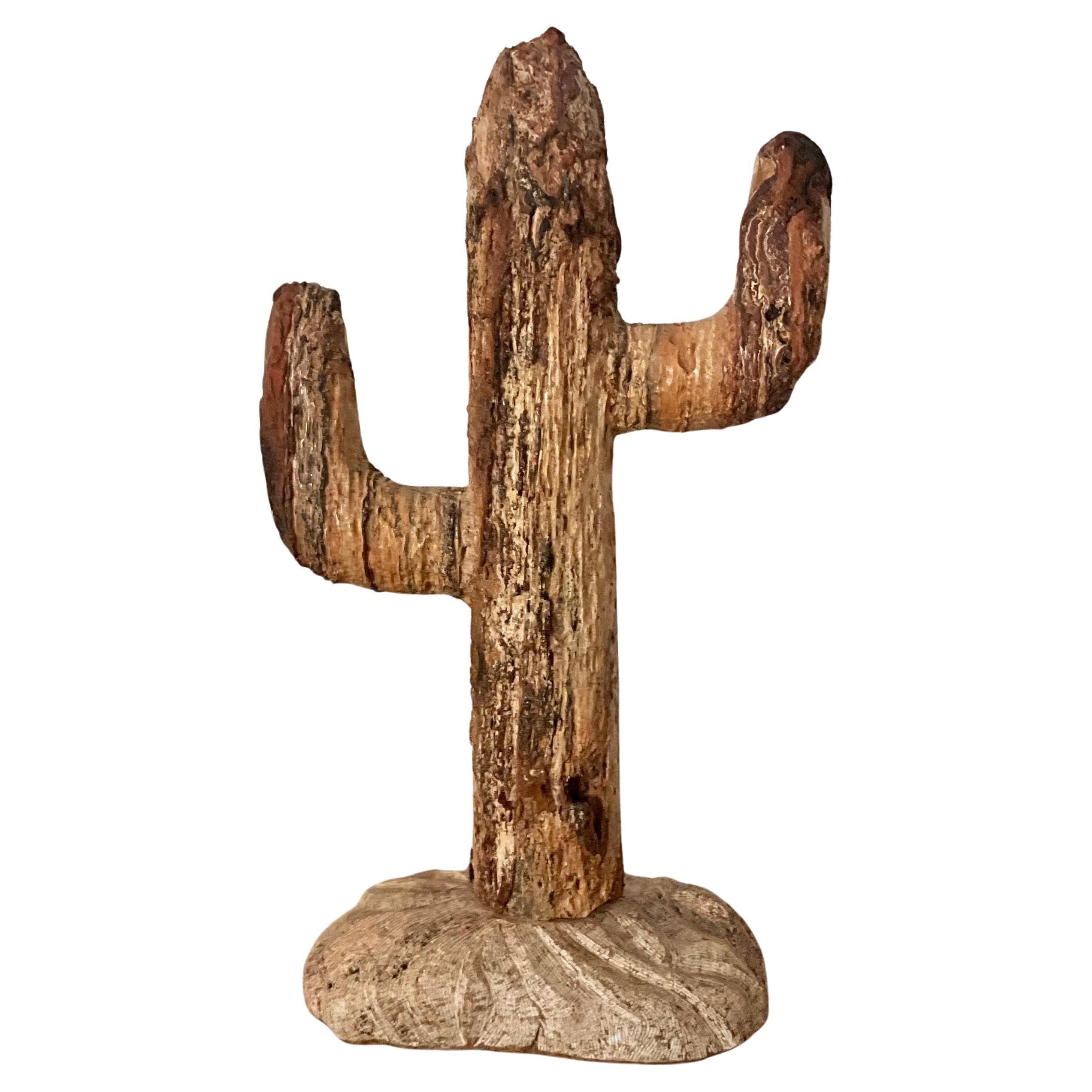 Vintage Organic Petrified Wood Cactus Sculpture Indoor/Outdoor Decor