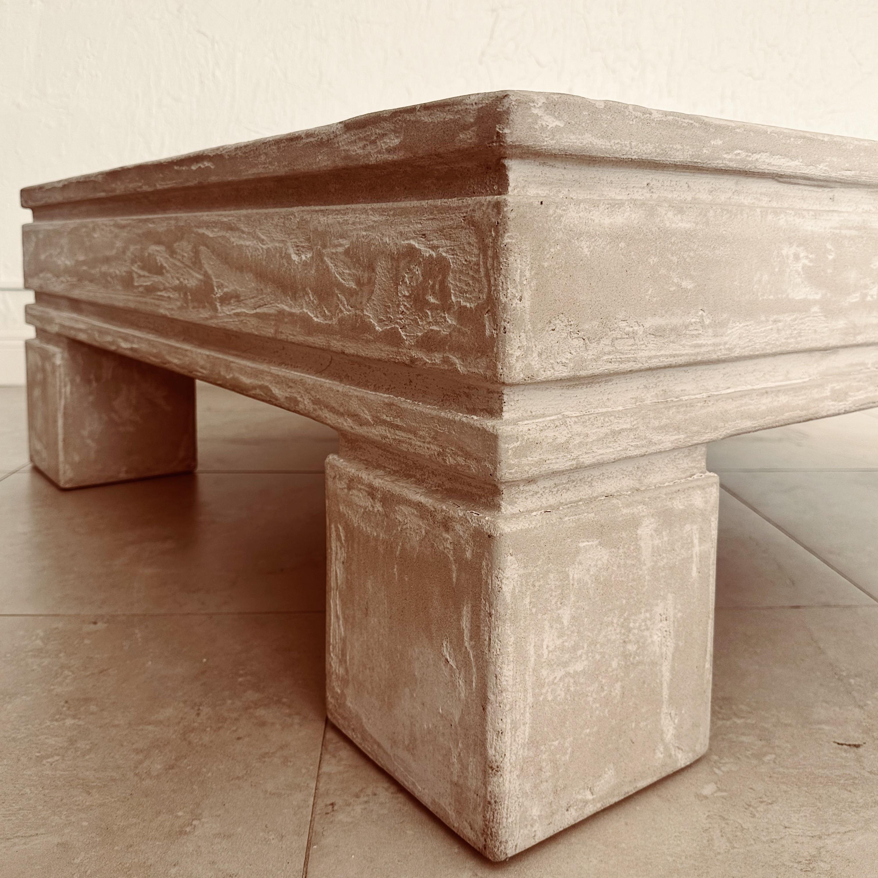 Mid-Century Modern Vintage Organic Plaster over Wood 1980's Square Textured Coffee Table