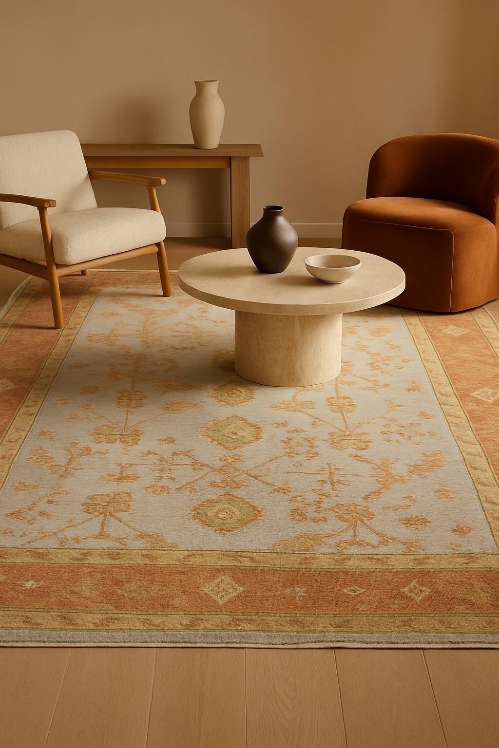 Dieser türkische Vintage Oushak-Teppich (4' × 5'10