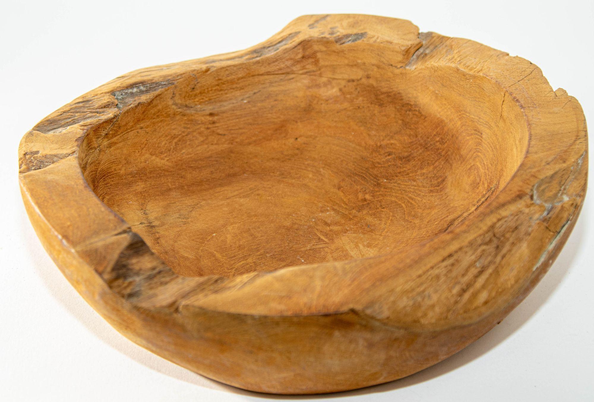 Vintage Organic Wood Root Bowl Natural Free Form Live Edge Sculptural Teak Bowl For Sale 3