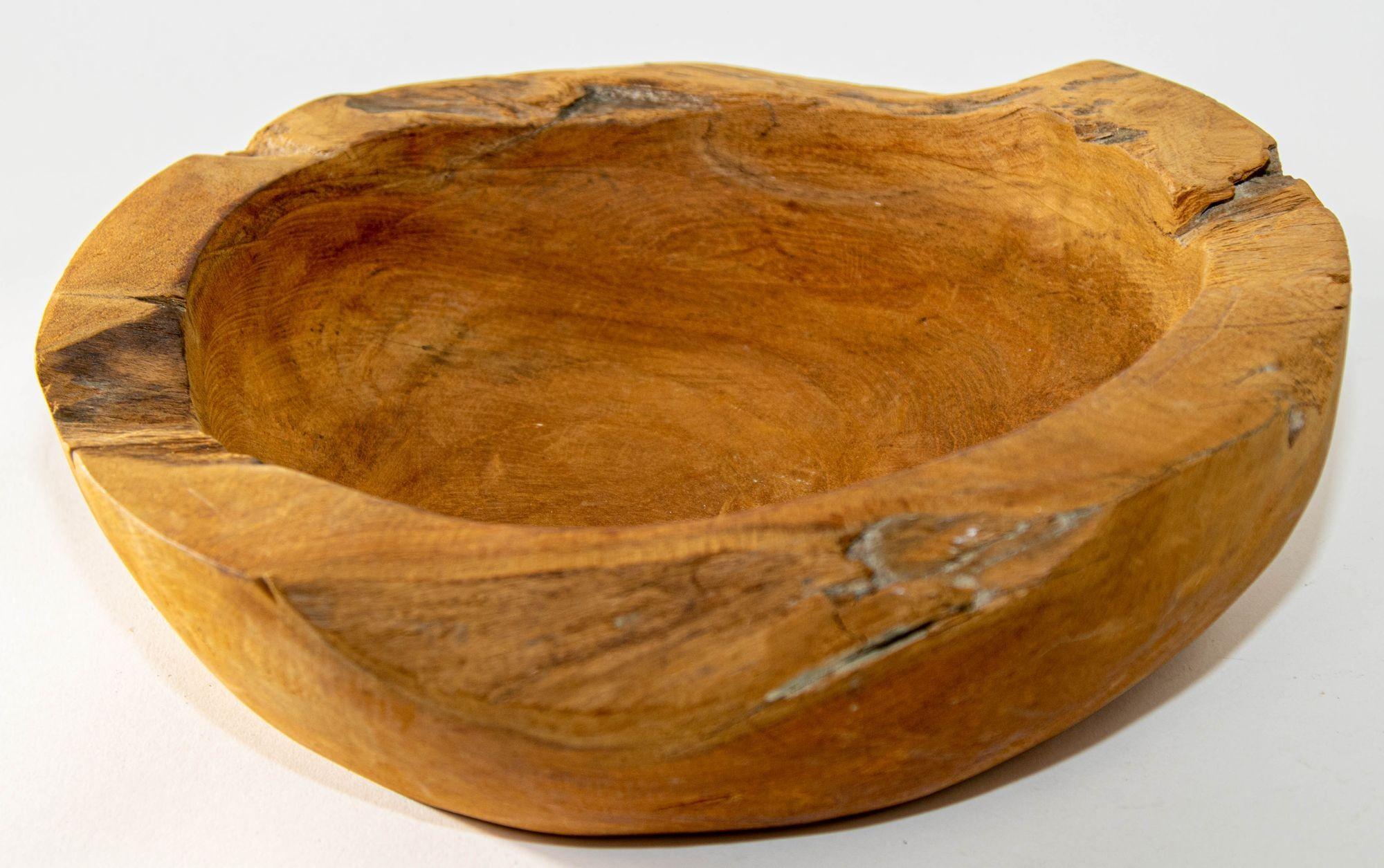 Vintage Organic Wood Root Bowl Natural Free Form Live Edge Sculptural Teak Bowl For Sale 4