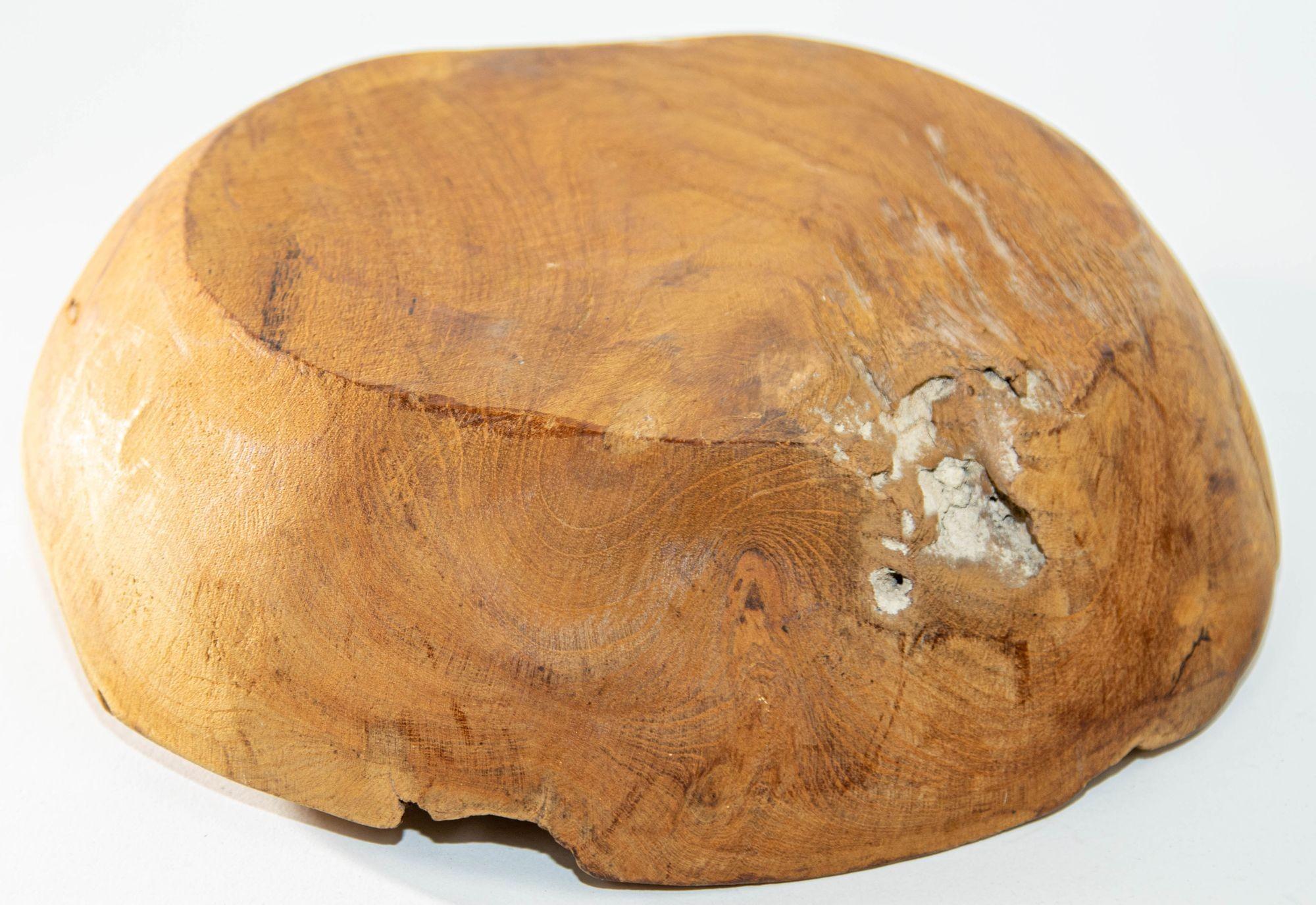 Vintage Organic Wood Root Bowl Natural Free Form Live Edge Sculptural Teak Bowl For Sale 5