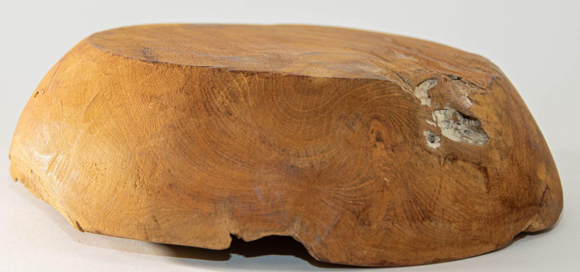 Vintage Organic Wood Root Bowl Natural Free Form Live Edge Sculptural Teak Bowl For Sale 6