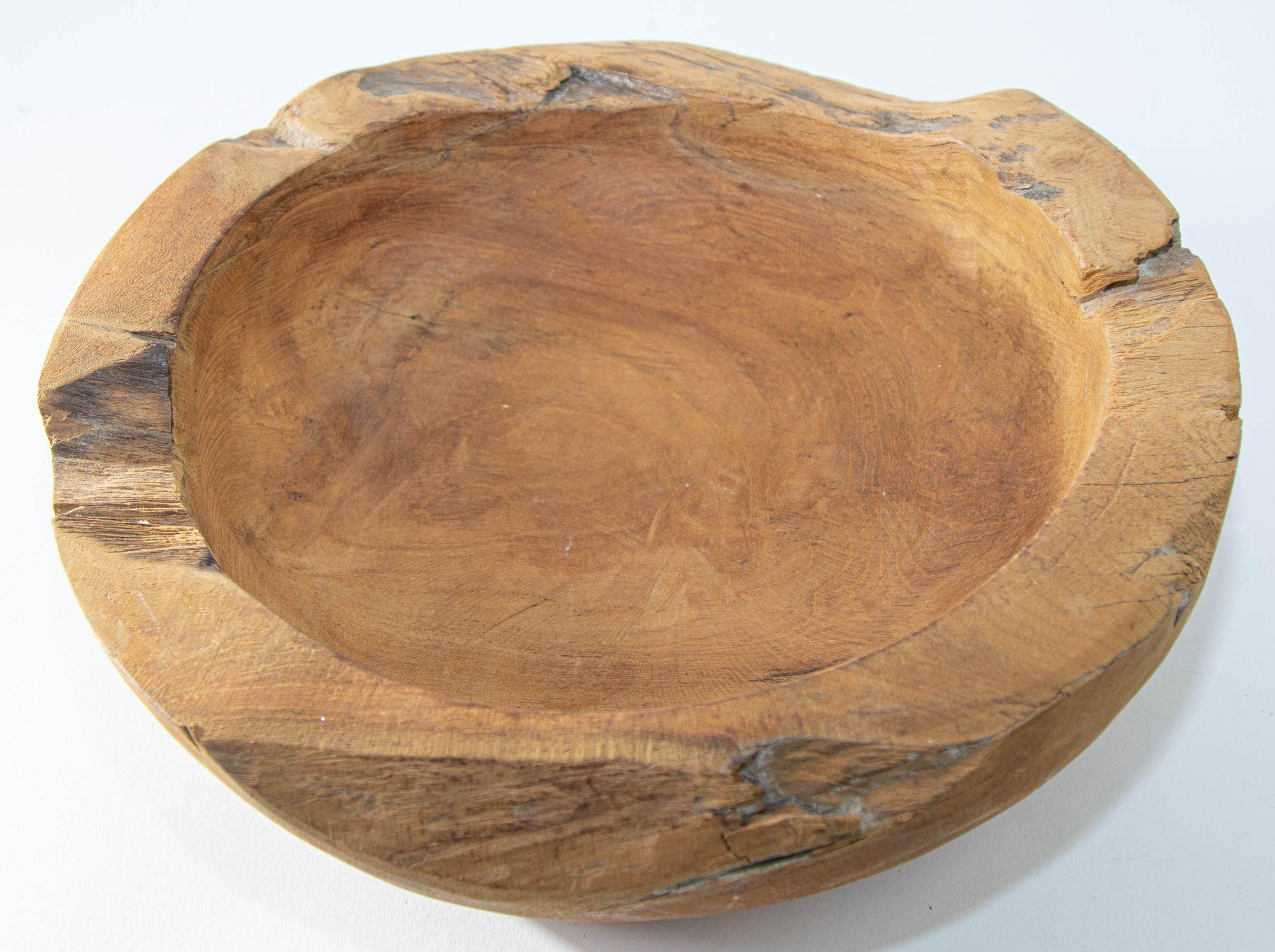 Organic Modern Vintage Organic Wood Root Bowl Natural Free Form Live Edge Sculptural Teak Bowl For Sale