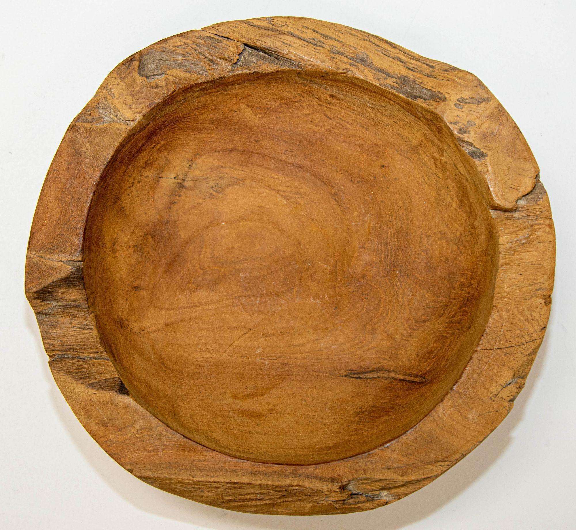 Hand-Carved Vintage Organic Wood Root Bowl Natural Free Form Live Edge Sculptural Teak Bowl For Sale