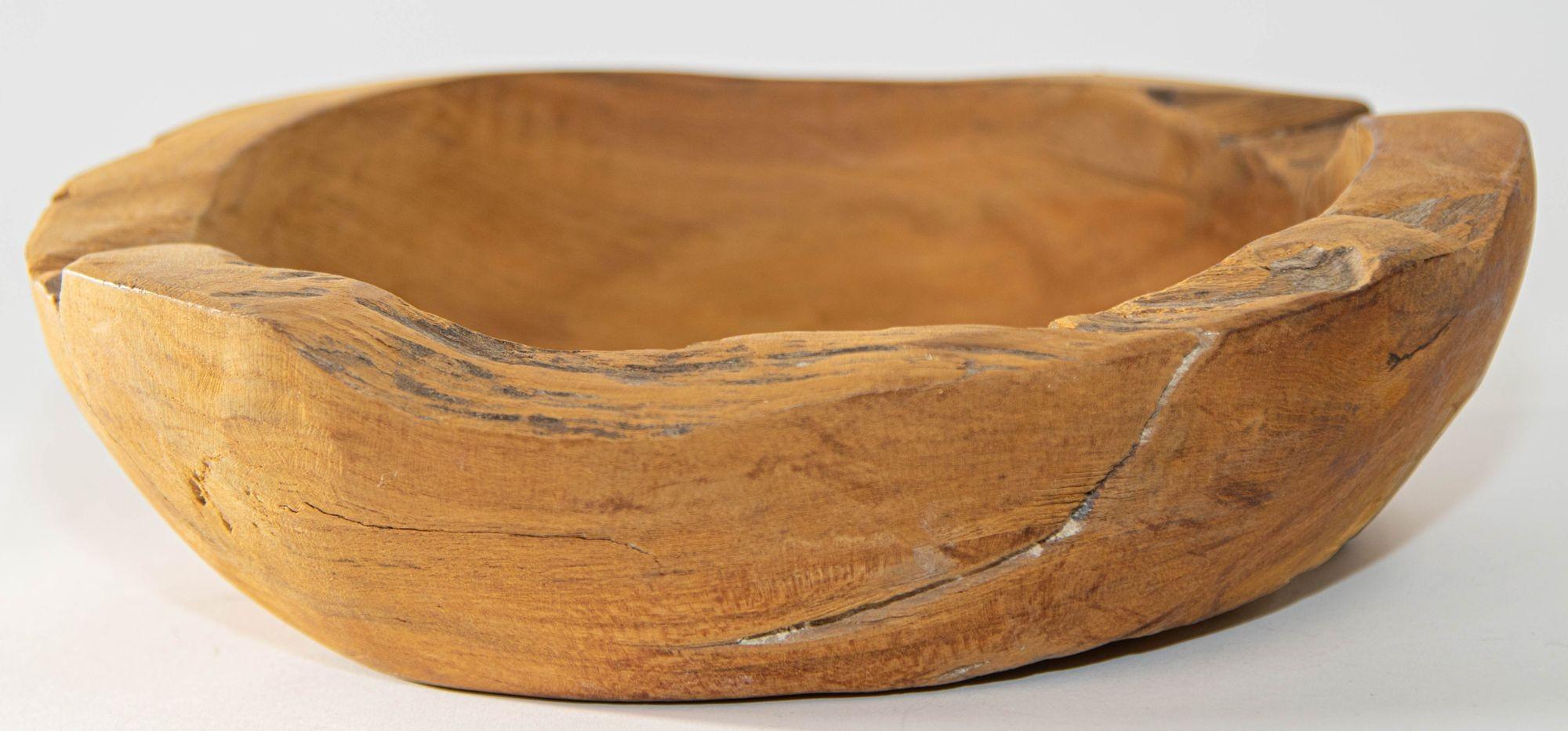 Vintage Organic Wood Root Bowl Natural Free Form Live Edge Sculptural Teak Bowl For Sale 1