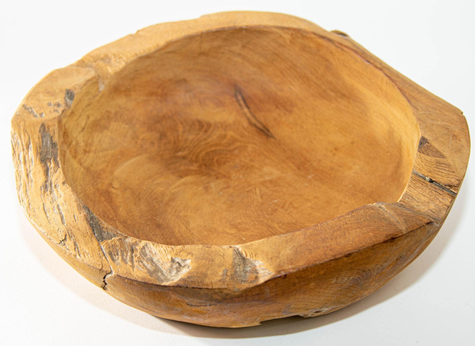 Vintage Organic Wood Root Bowl Natural Free Form Live Edge Sculptural Teak Bowl For Sale 2