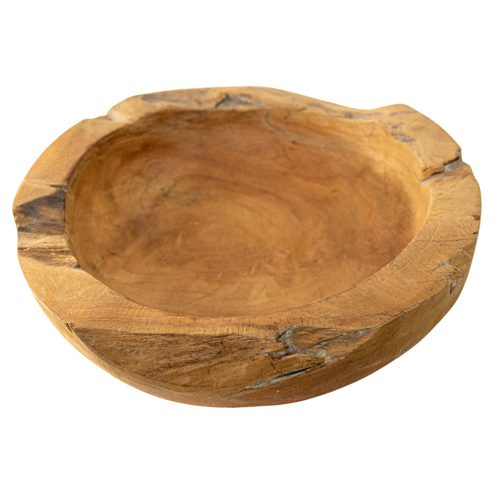 Vintage Organic Wood Root Bowl Natural Free Form Live Edge Sculptural Teak Bowl For Sale
