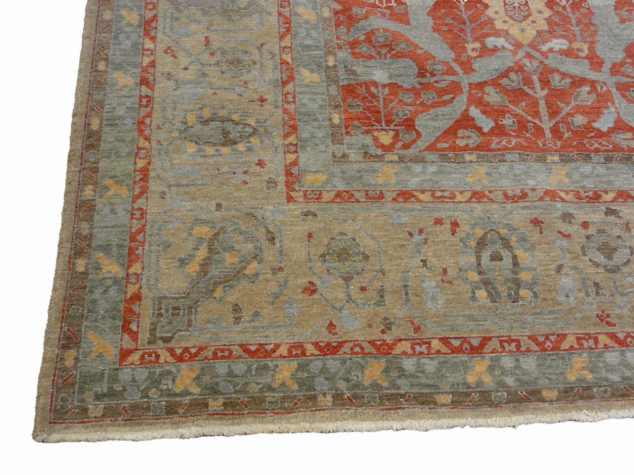 Alfombra vintage de lana Indo Agra teñida orgánicamente Anudado a mano en venta