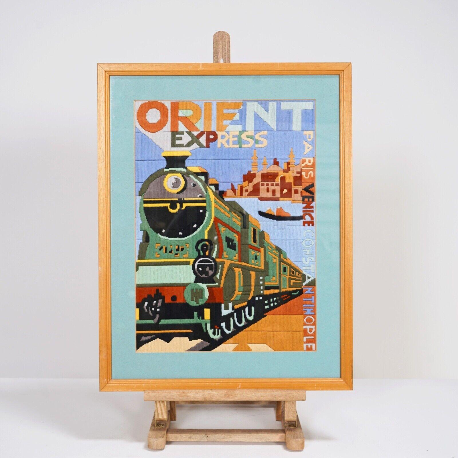 20th Century Vintage Orient Express Train Tapestry - Hand Stitched Picture Needlepoint