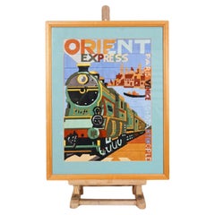 Vintage Orient Express Train Tapestry - Hand Stitched Picture Needlepoint