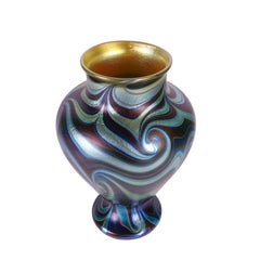 Vintage Orient & Flume Favrile Studio Art Glass Vase Blue Multi Color 1976