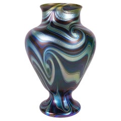 Vintage Orient & Flume Favrile Studio Art Glass Vase Blue Multi Color 1976