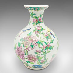 Vintage Oriental Baluster Vase, Chinese Ceramic Flower Urn, Polychrome, Art Deco