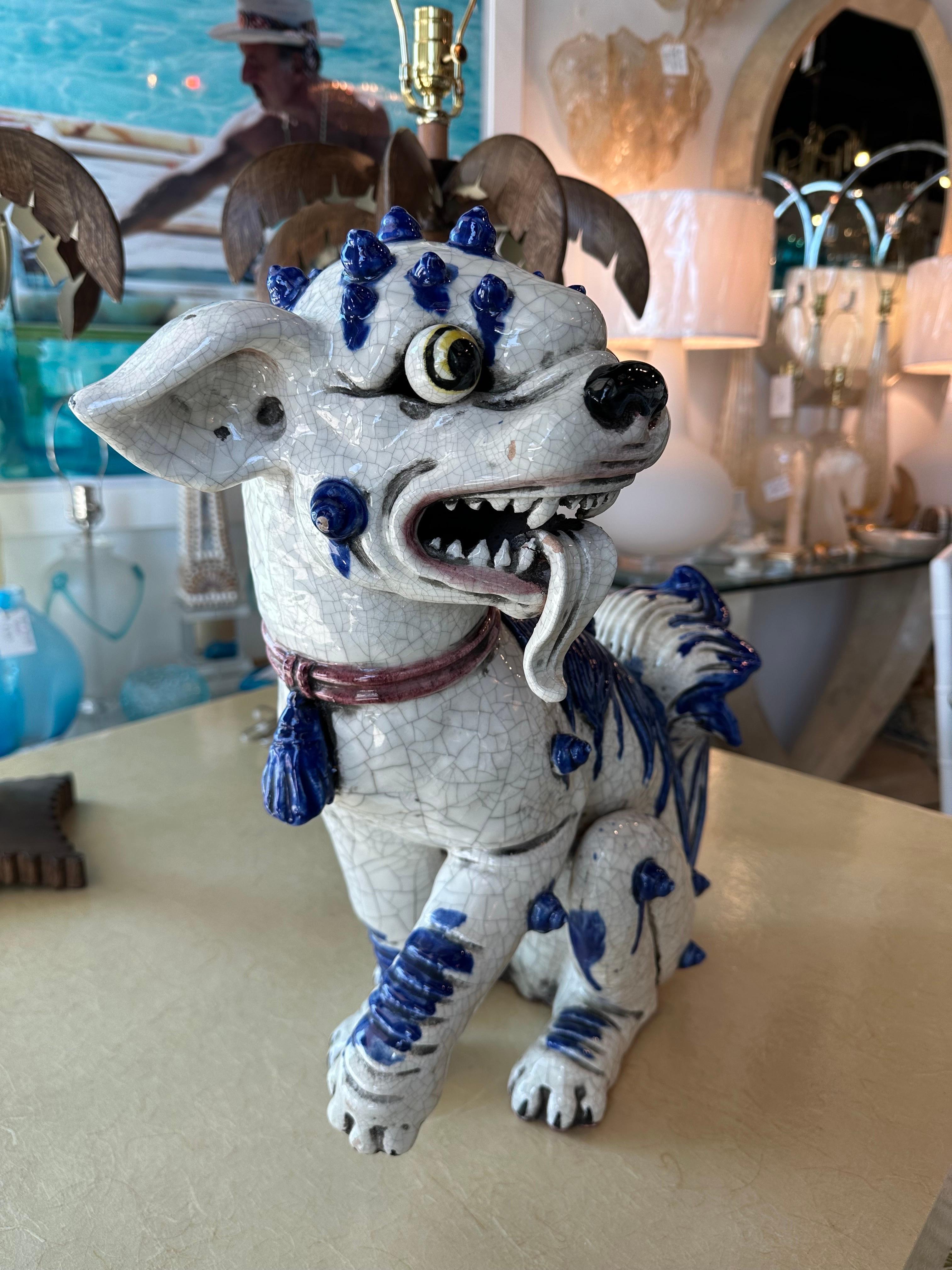 Orientalisches blau-weißes, großes Foo-Hunde-Terrakotta-Porzellan im Angebot 4