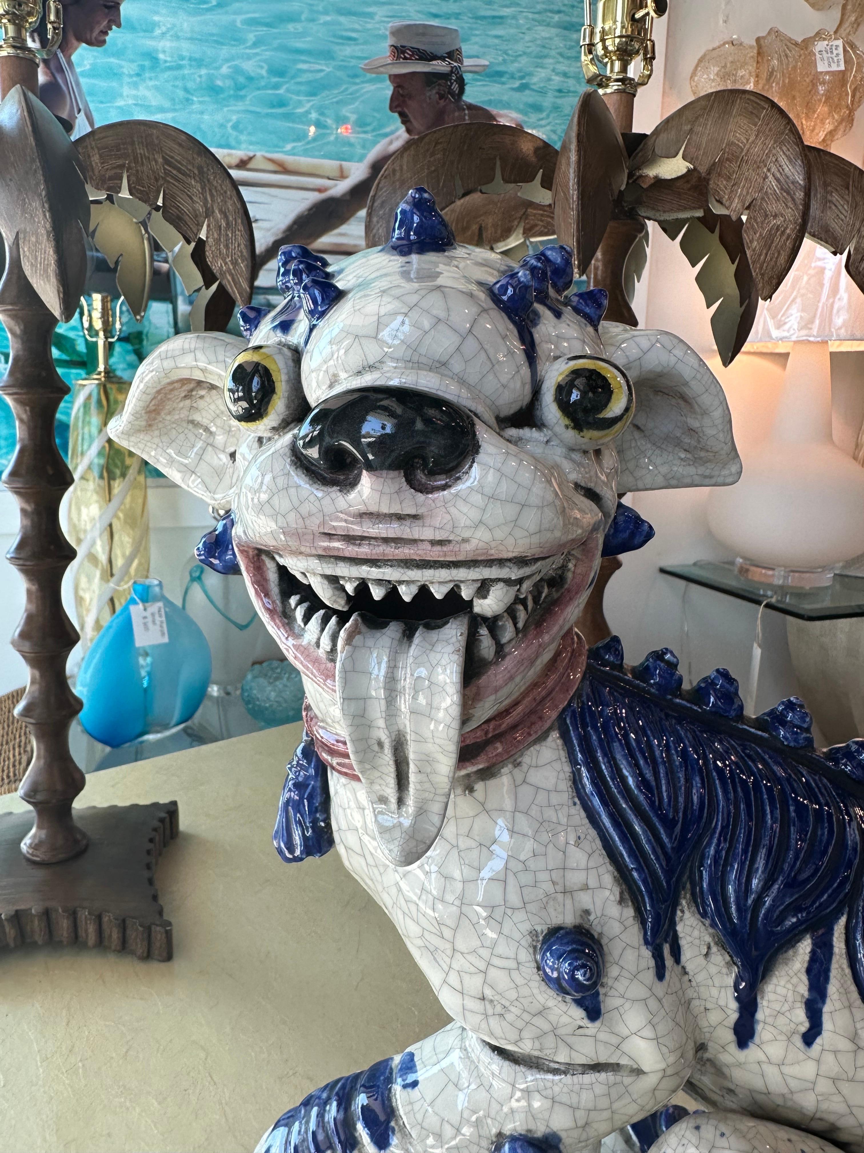 Orientalisches blau-weißes, großes Foo-Hunde-Terrakotta-Porzellan im Angebot 5