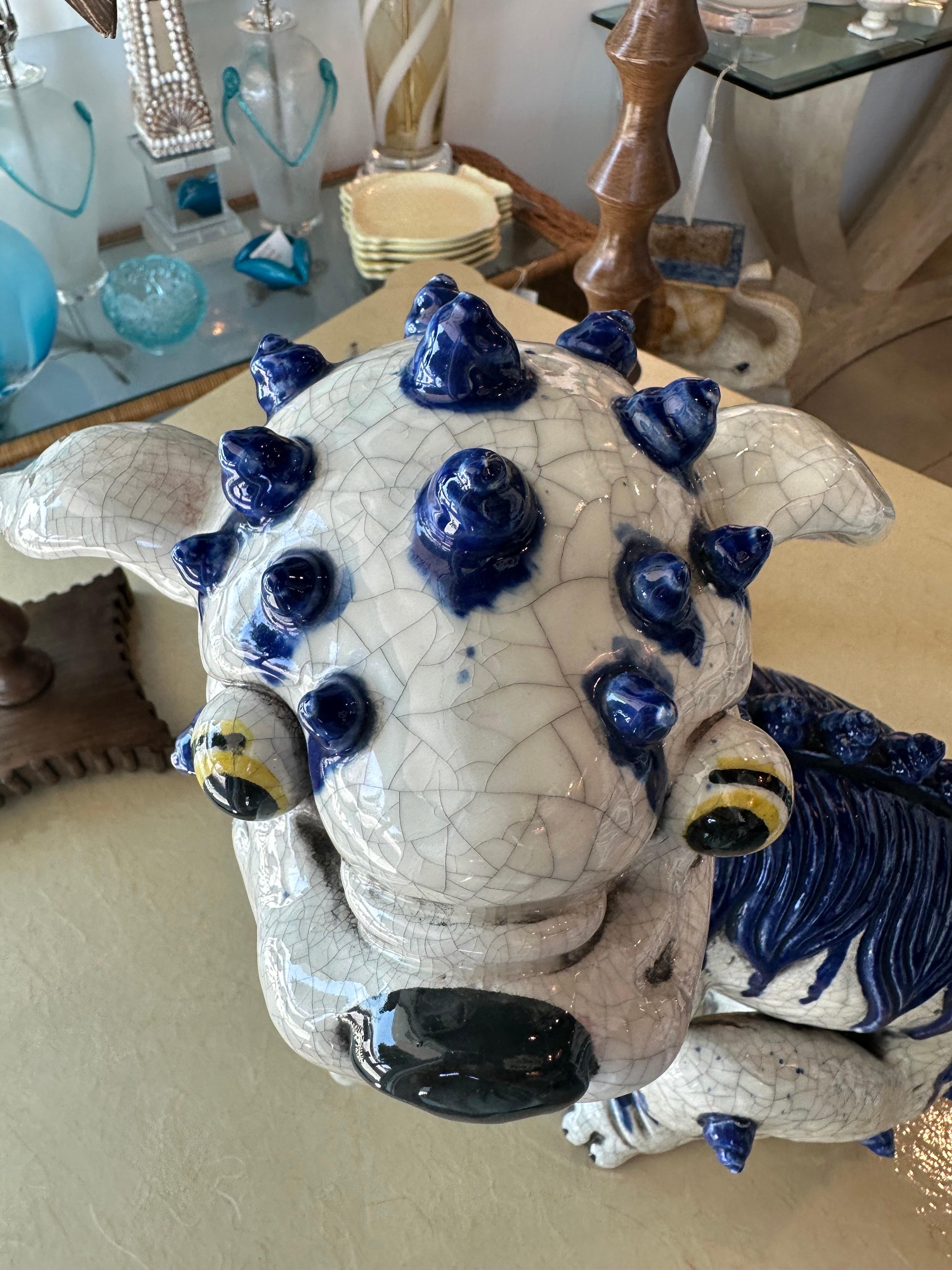 Orientalisches blau-weißes, großes Foo-Hunde-Terrakotta-Porzellan im Angebot 6