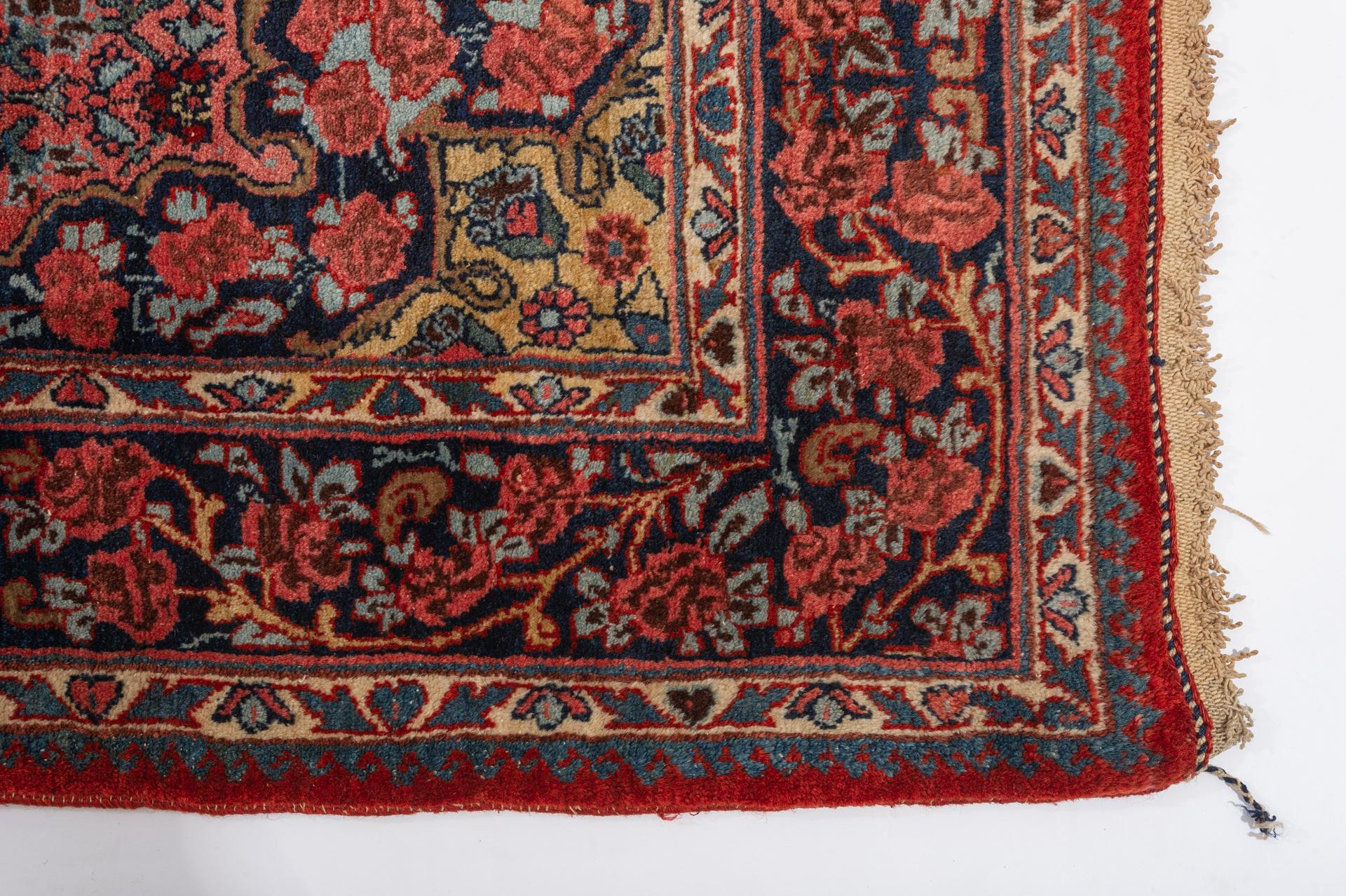 Wool Vintage Oriental Carpet with Roses For Sale