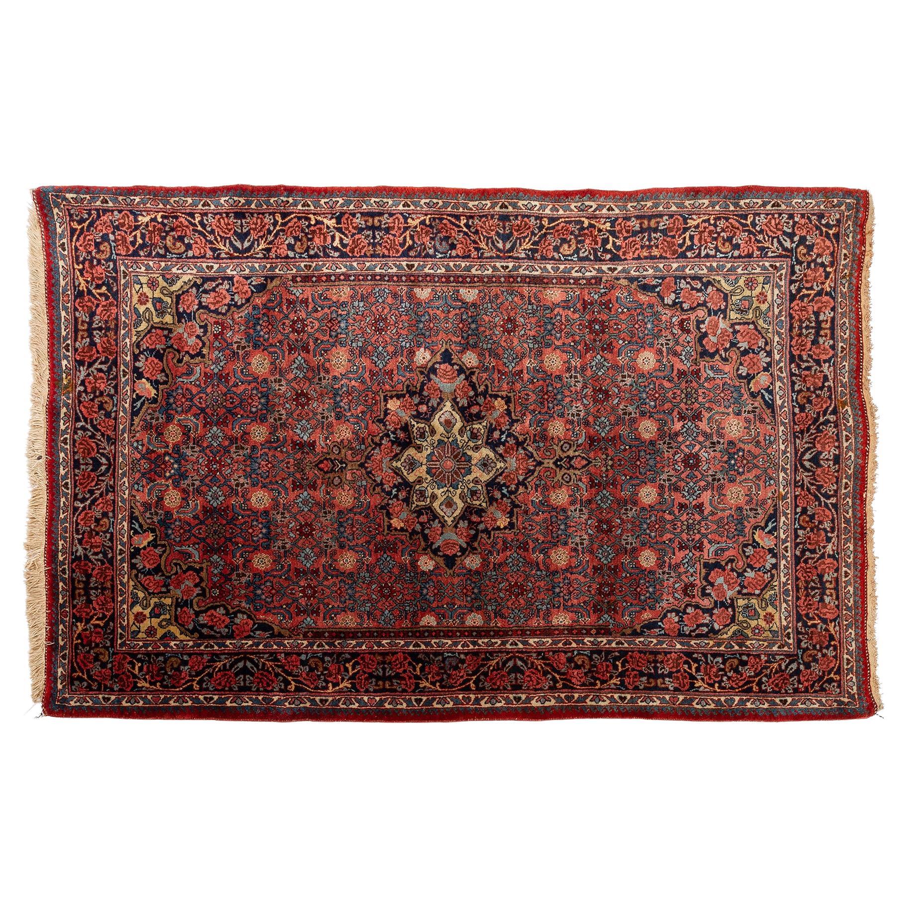 Vintage Oriental Carpet with Roses For Sale
