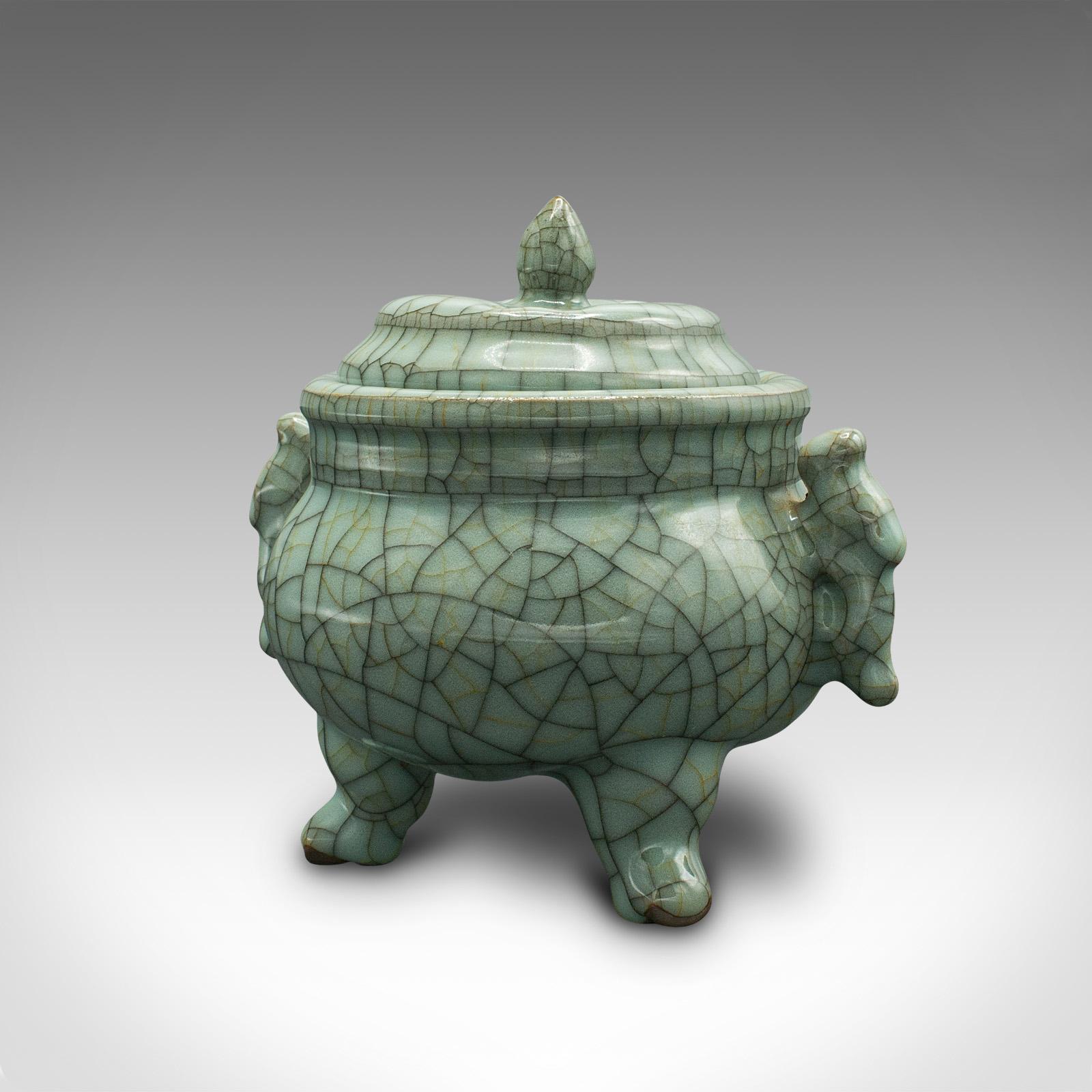 20th Century Vintage Oriental Censer, Chinese, Celadon, Incense Burner, Art Deco, Circa 1940 For Sale