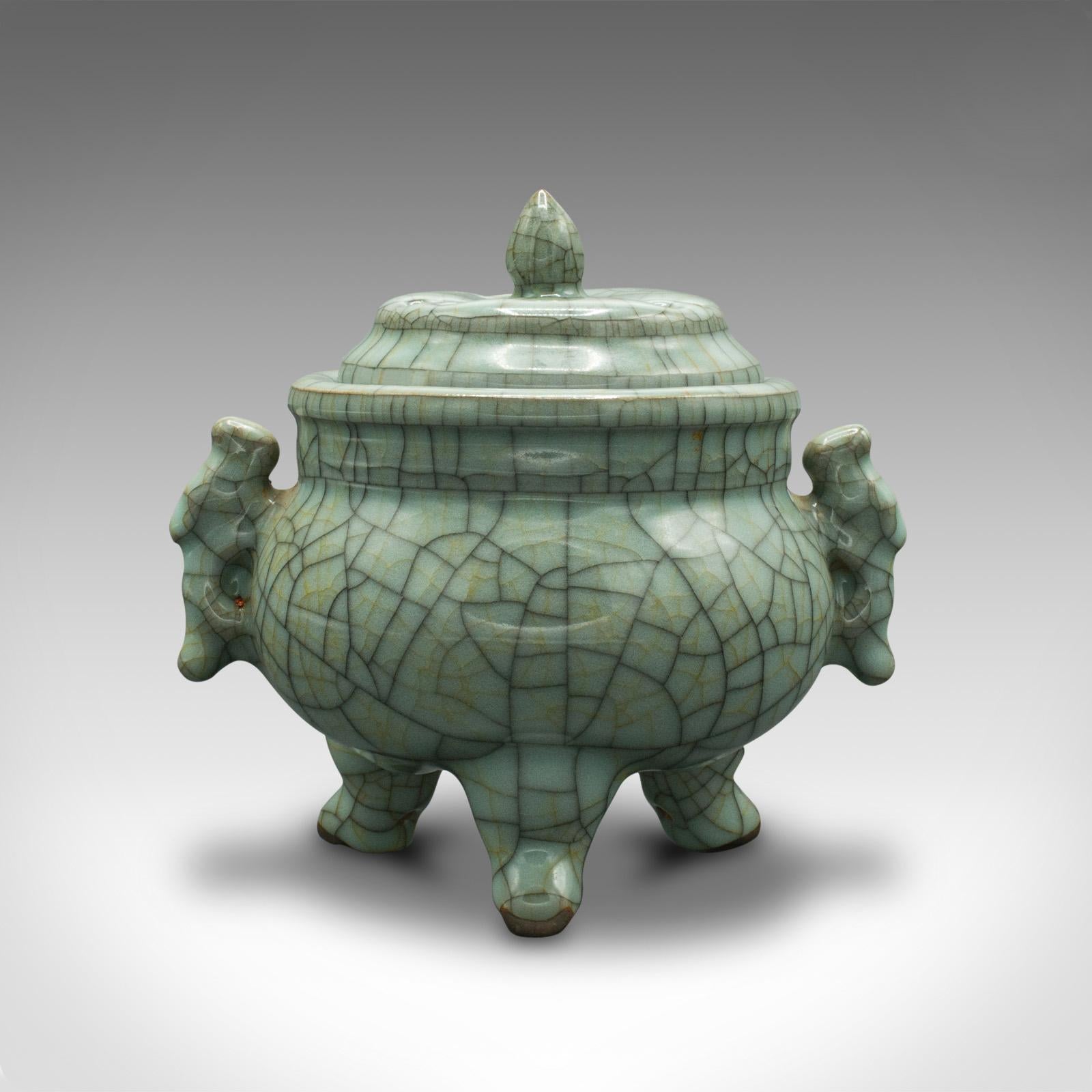 Vintage Oriental Censer, Chinese, Celadon, Incense Burner, Art Deco, Circa 1940 For Sale 3