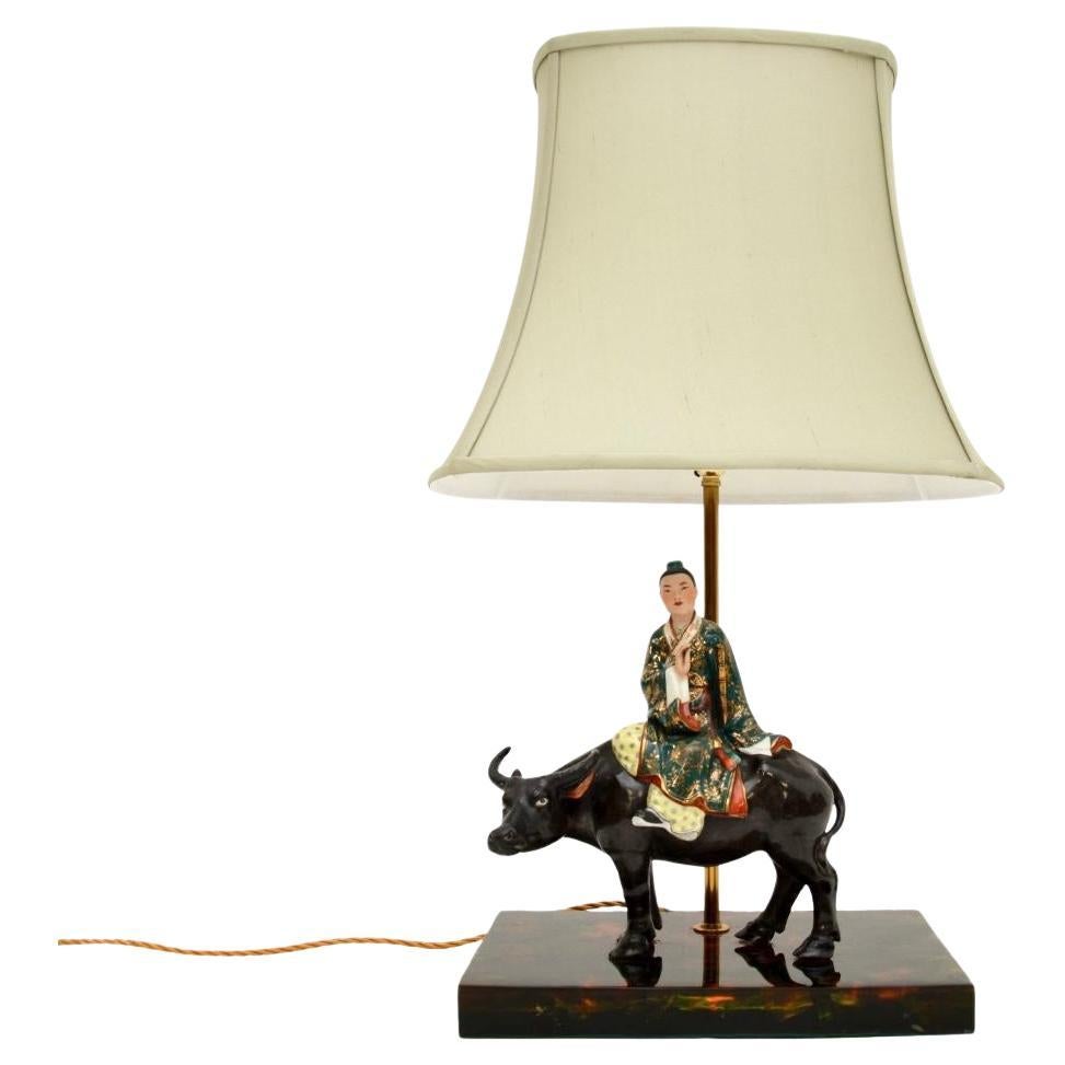 Vintage Oriental Ceramic Table Lamp For Sale