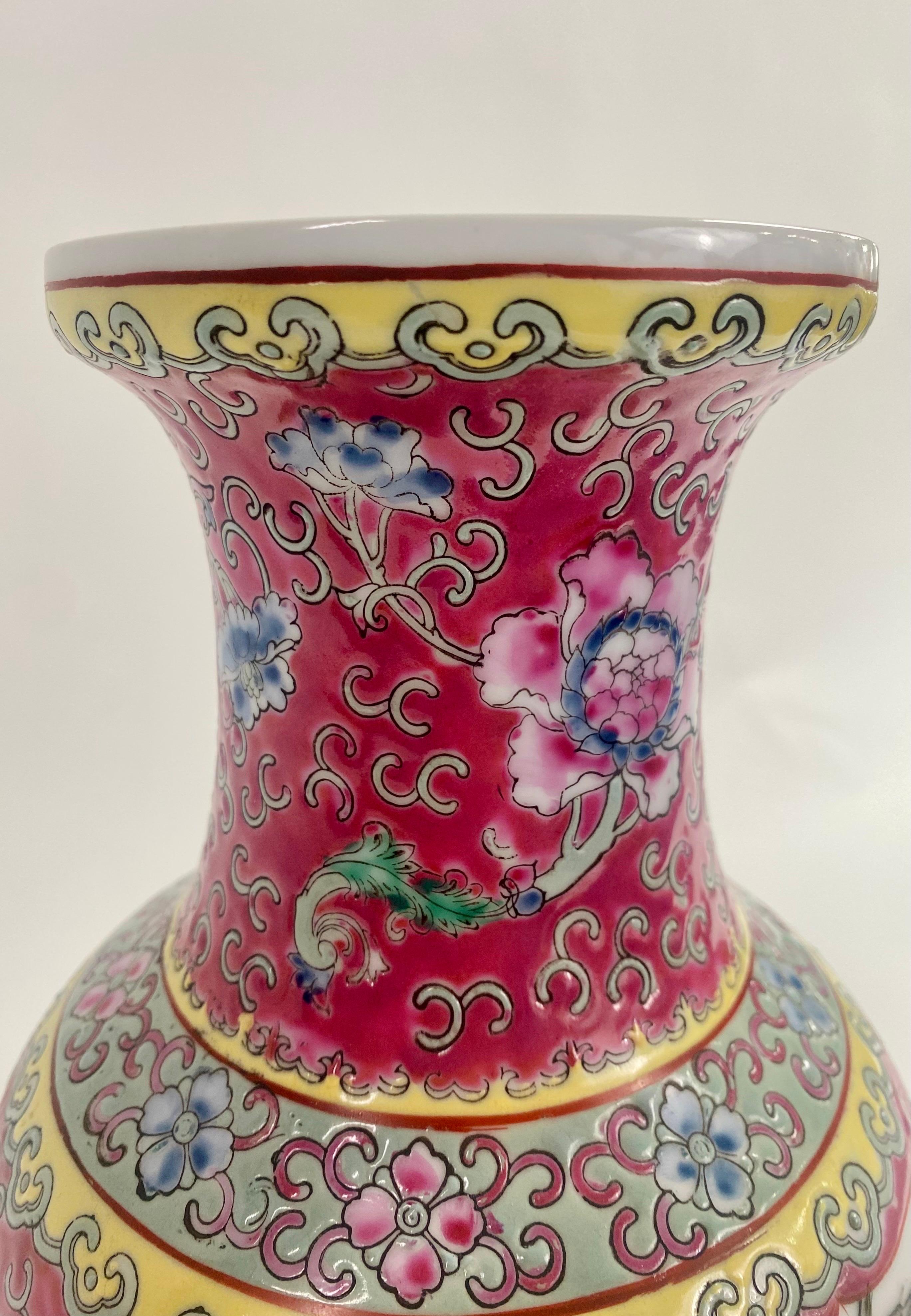 Vintage Oriental Ceramic Vase with Ladies in the Garden Design For Sale 6