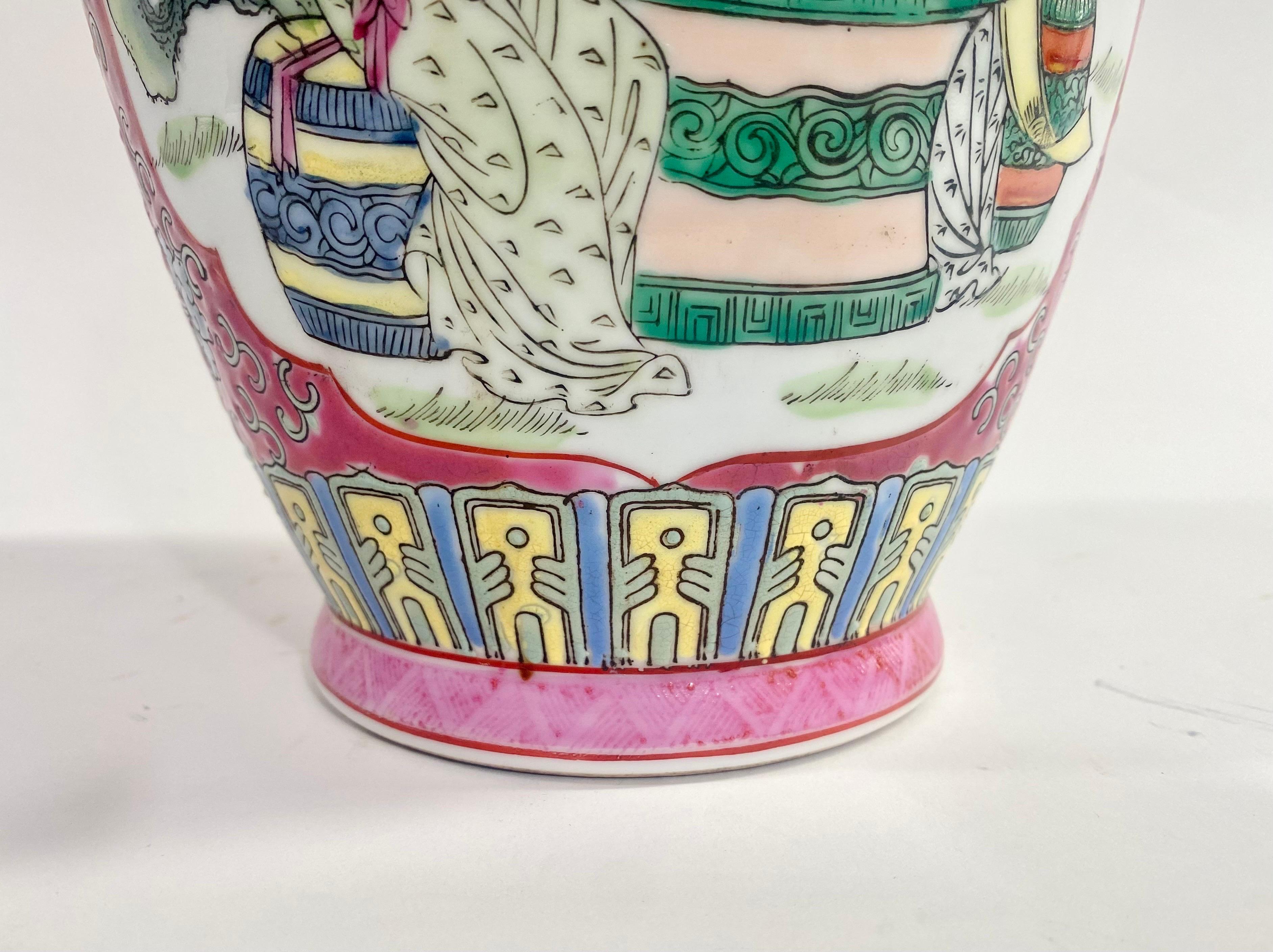 20th Century Vintage Oriental Ceramic Vase with Ladies in the Garden Design For Sale