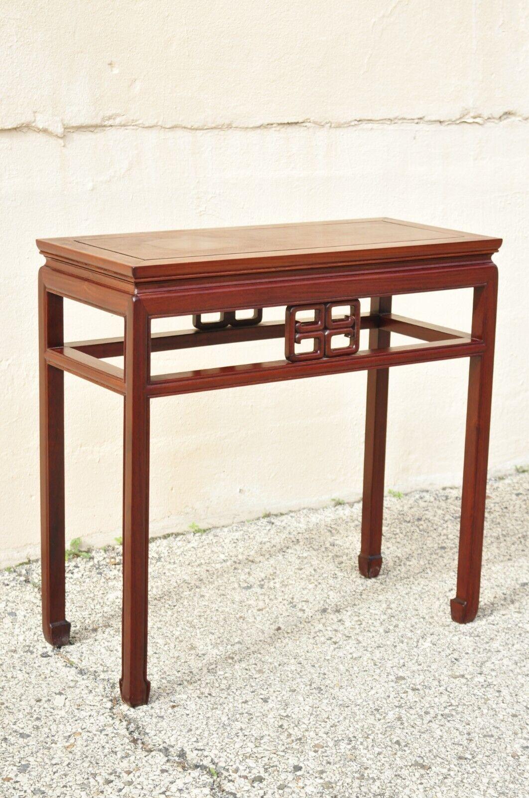 Chinese Export Vintage Oriental Chinese Carved Hardwood Console Side Table with Carved Skirt