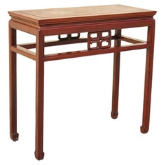 Vintage Oriental Chinese Carved Hardwood Console Side Table with Carved Skirt