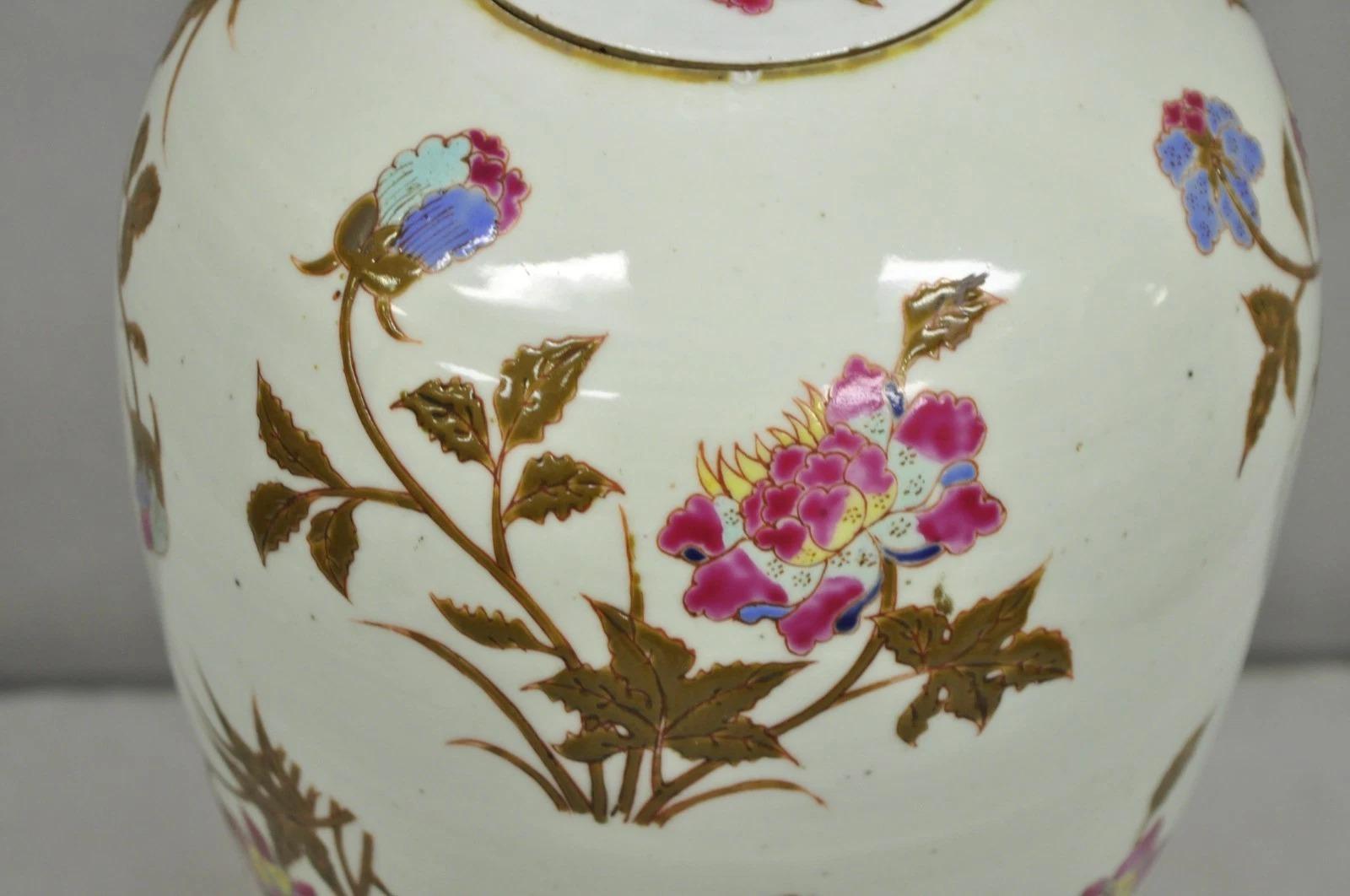 Sconosciuto Lampada da tavolo orientale cinese d'epoca in porcellana bulbosa Jardinière floreale orientale in vendita