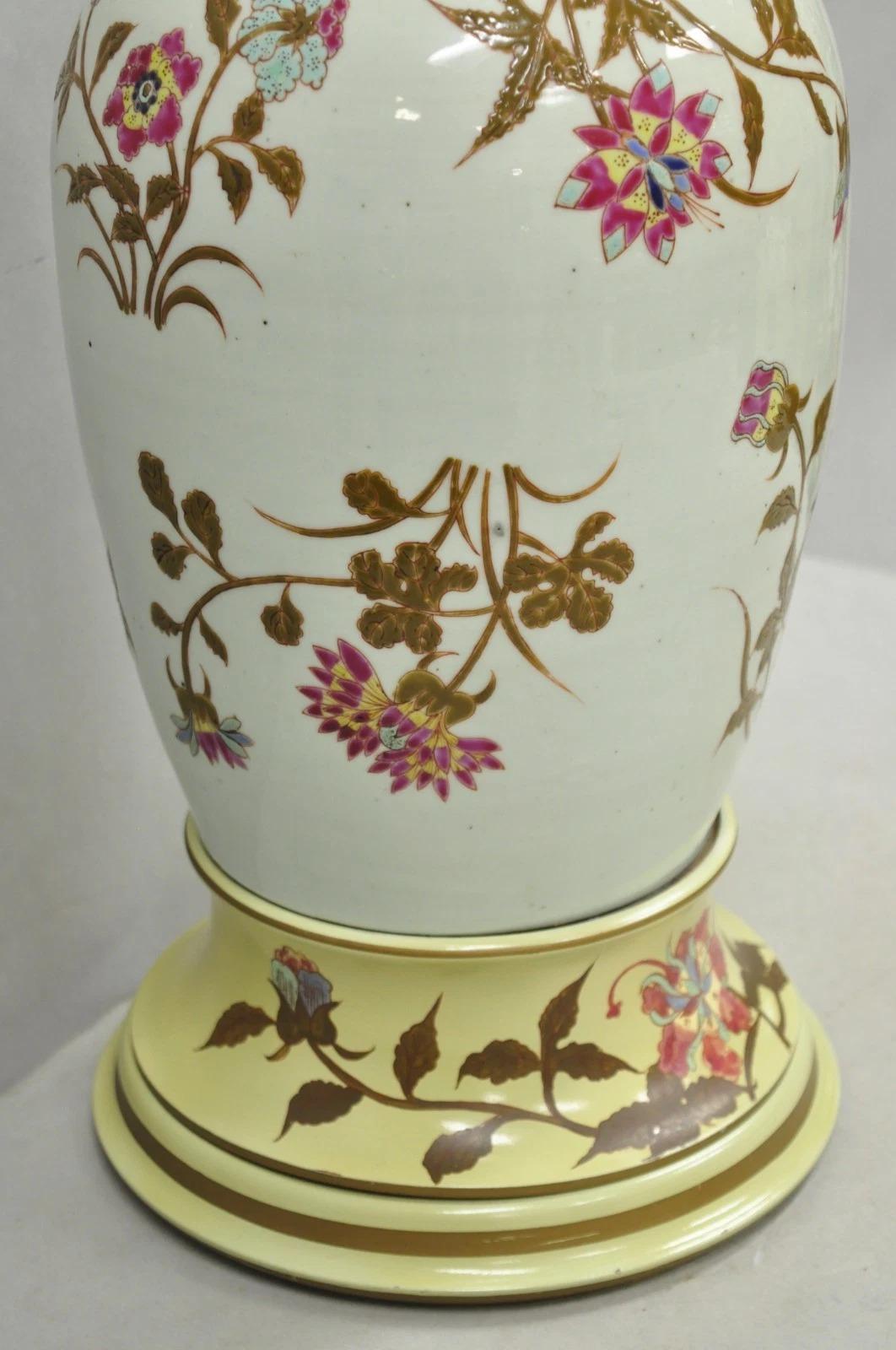 Lampada da tavolo orientale cinese d'epoca in porcellana bulbosa Jardinière floreale orientale in vendita 2