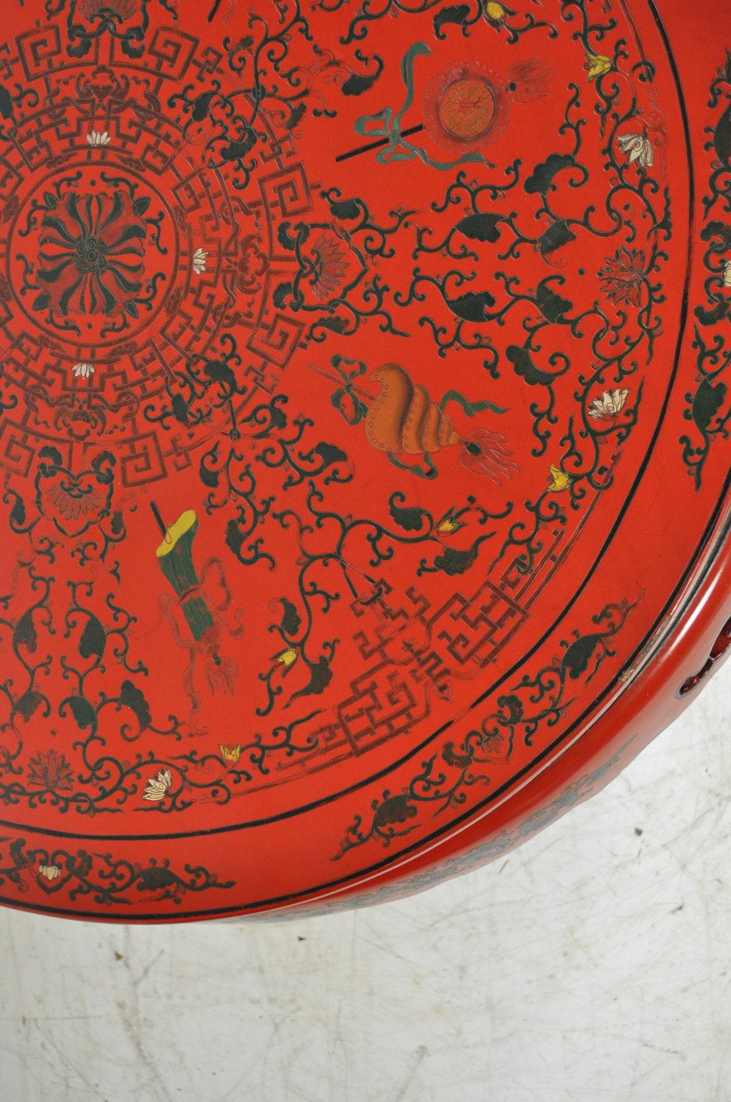 20th Century Vintage Oriental Chinese Red Lacquer Painted Folding Chinoiserie Coffee Table