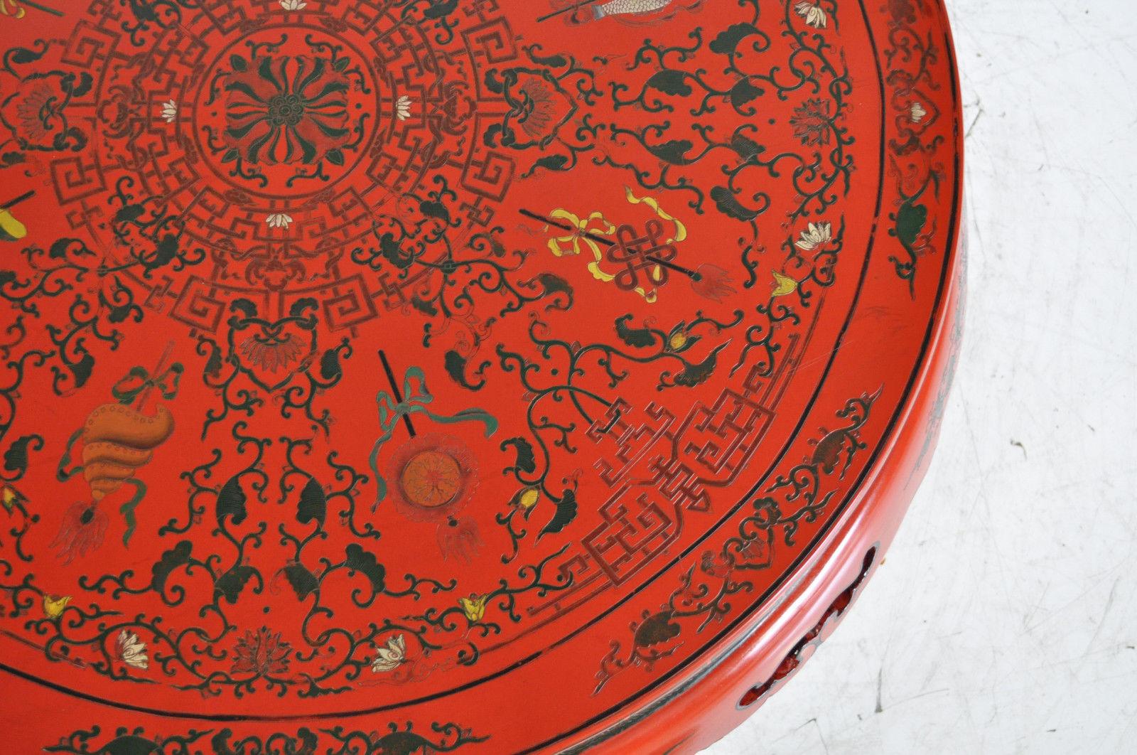 Wood Vintage Oriental Chinese Red Lacquer Painted Folding Chinoiserie Coffee Table