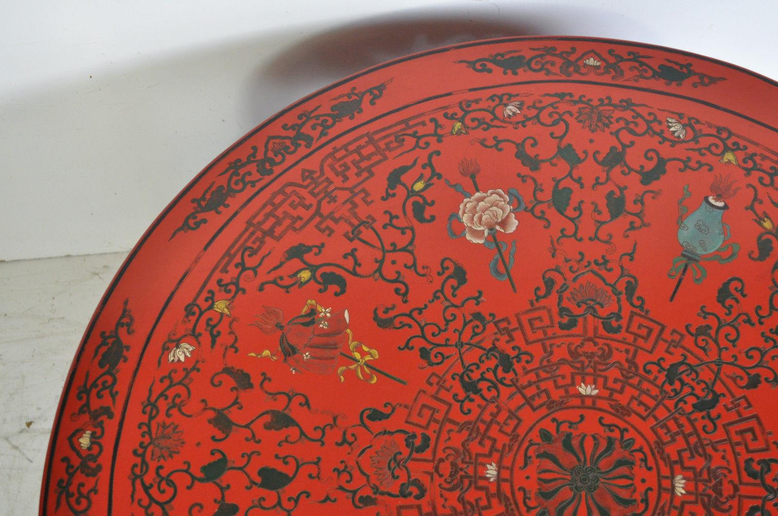 Vintage Oriental Chinese Red Lacquer Painted Folding Chinoiserie Coffee Table 2