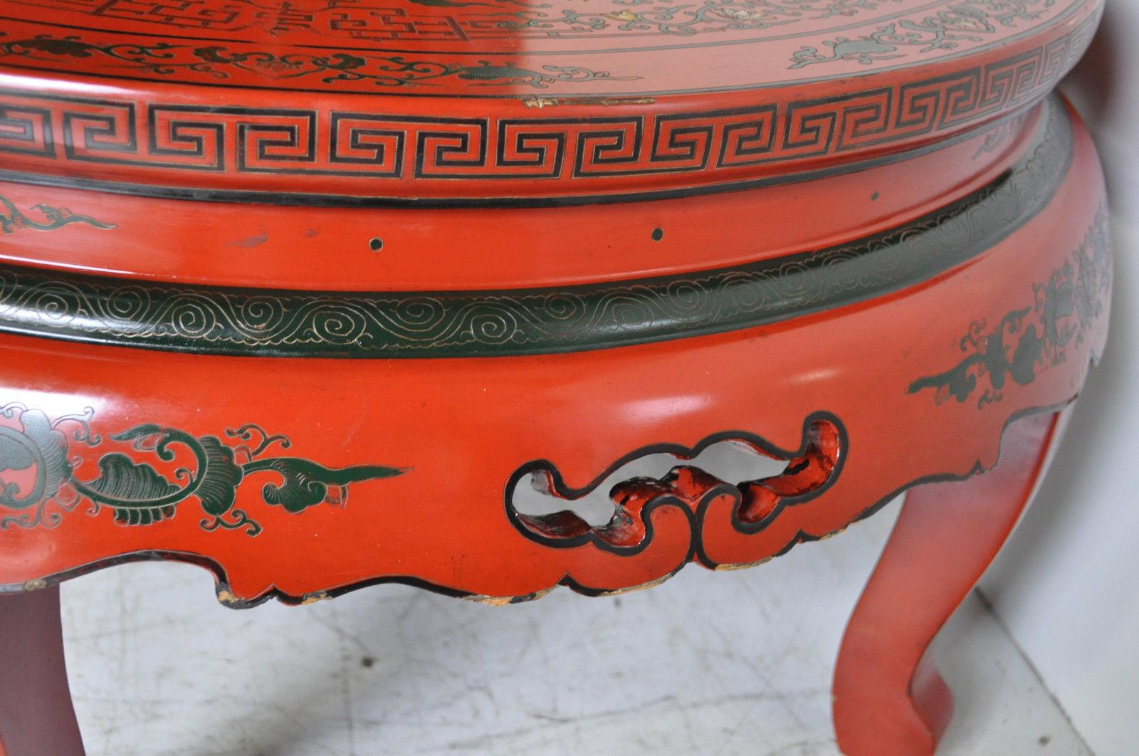 Vintage Oriental Chinese Red Lacquer Painted Folding Chinoiserie Coffee Table 3