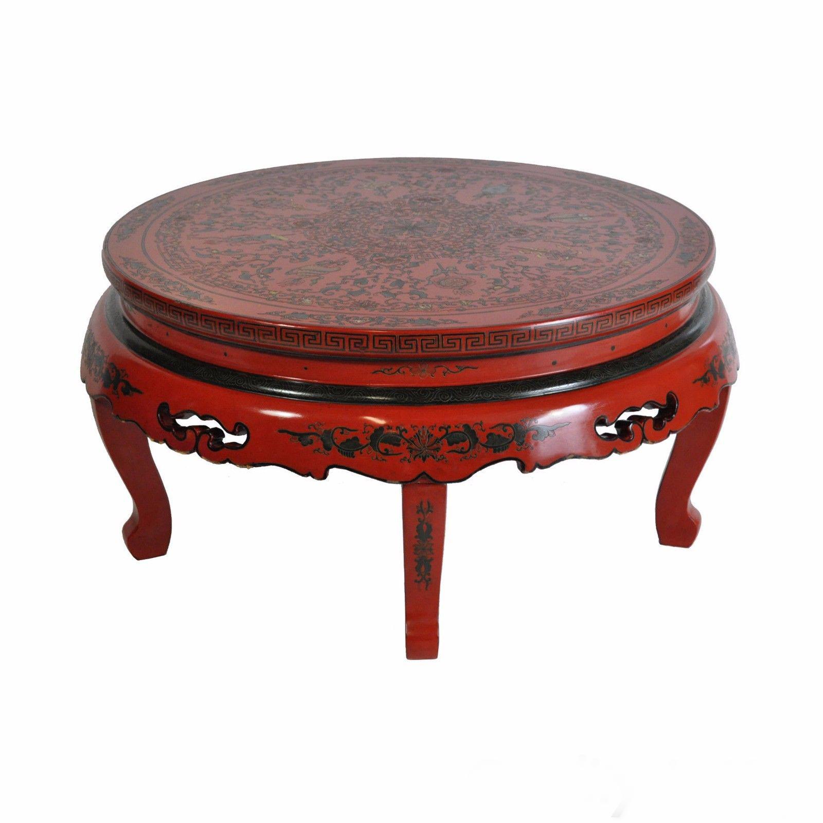 Vintage Oriental Chinese Red Lacquer Painted Folding Chinoiserie Coffee Table