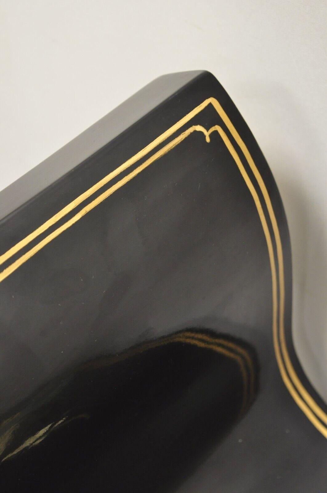 Vintage Oriental Chinoisere Black Lacquer Window Bench Soapstone Figures 4