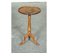 Vintage Oriental Chinoiserie Ebonised Hand Painted Pedestal Side End Lamp Table
