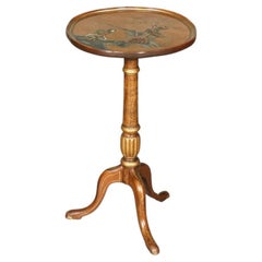 Vintage Oriental Chinoiserie Ebonised Hand Painted Pedestal Side End Lamp Table