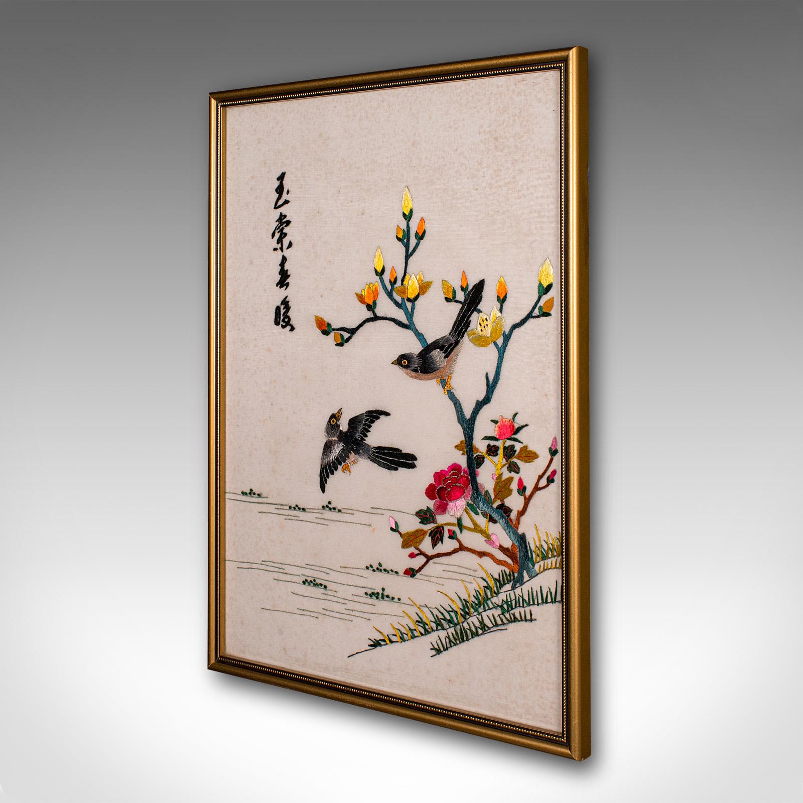 Vintage Oriental Display Panel, Korean, Embroidery, Decorative Scene, Art Deco In Good Condition For Sale In Hele, Devon, GB