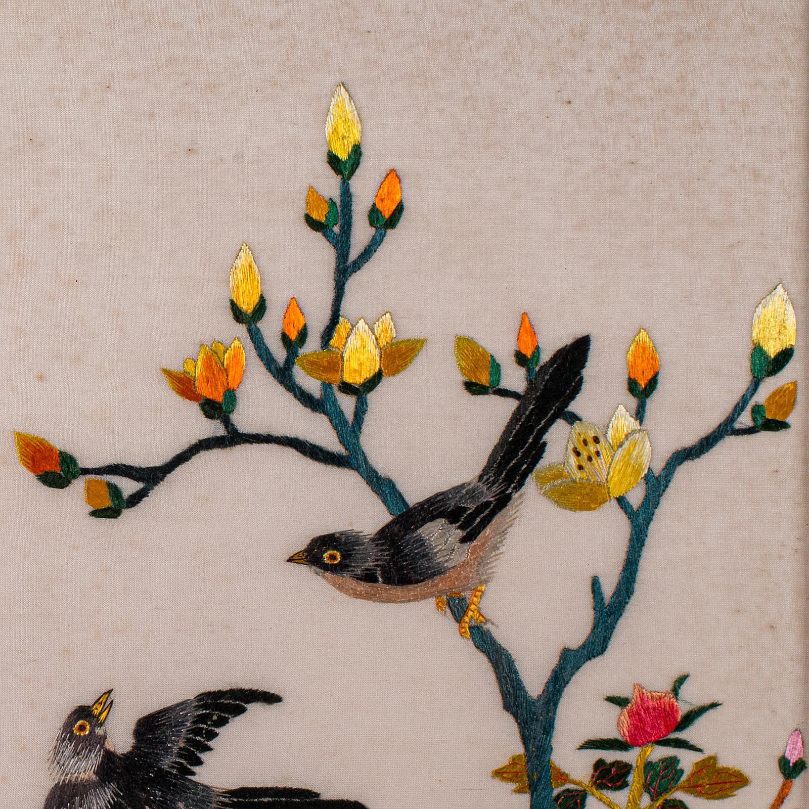 Silk Vintage Oriental Display Panel, Korean, Embroidery, Decorative Scene, Art Deco For Sale