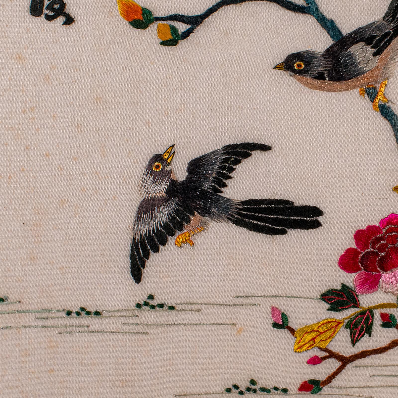 Vintage Oriental Display Panel, Korean, Embroidery, Decorative Scene, Art Deco For Sale 1