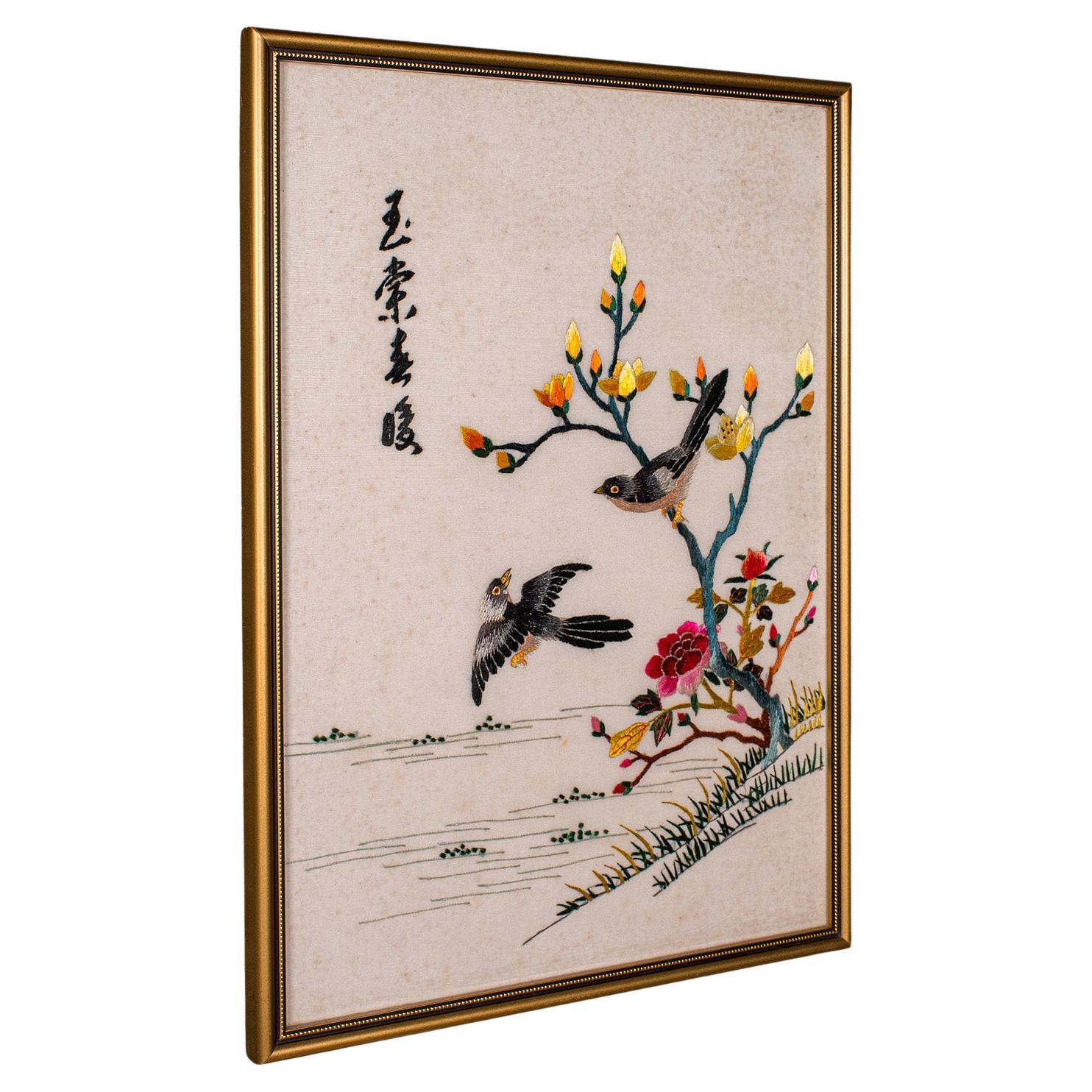 Vintage Oriental Display Panel, Korean, Embroidery, Decorative Scene, Art Deco For Sale